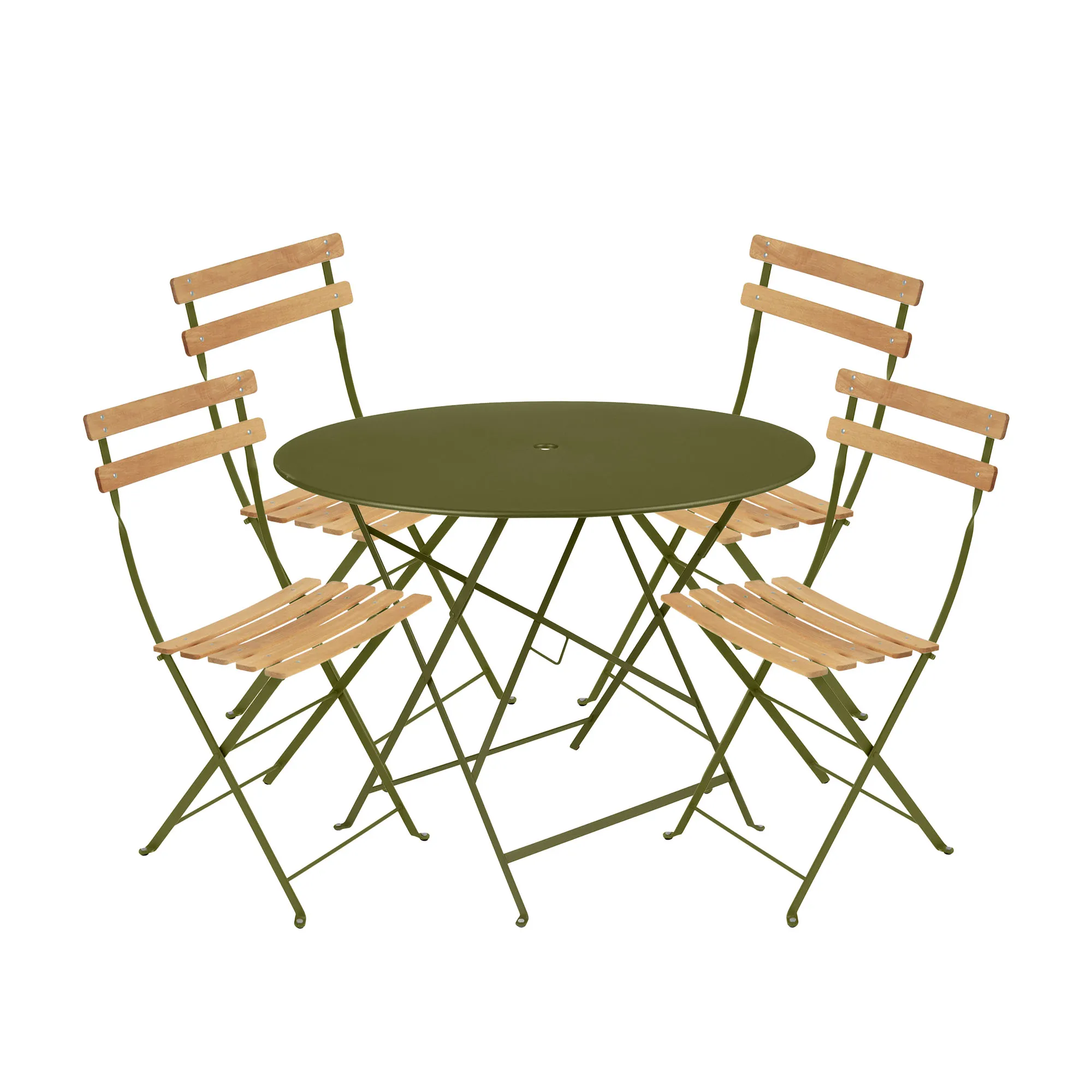 Bistro matgrupp Ø96cm & 4 trä stolar