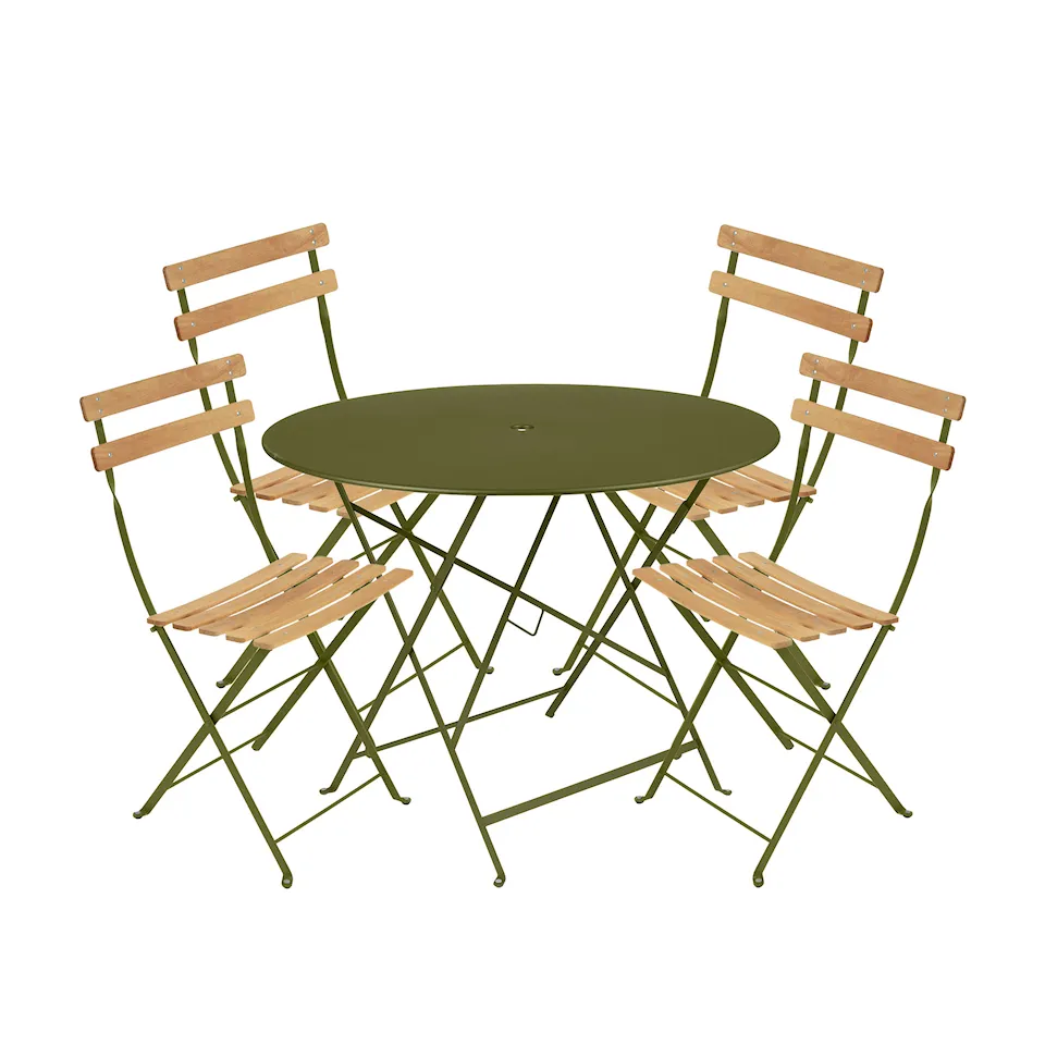 Bistro matgrupp Ø96cm & 4 trä stolar