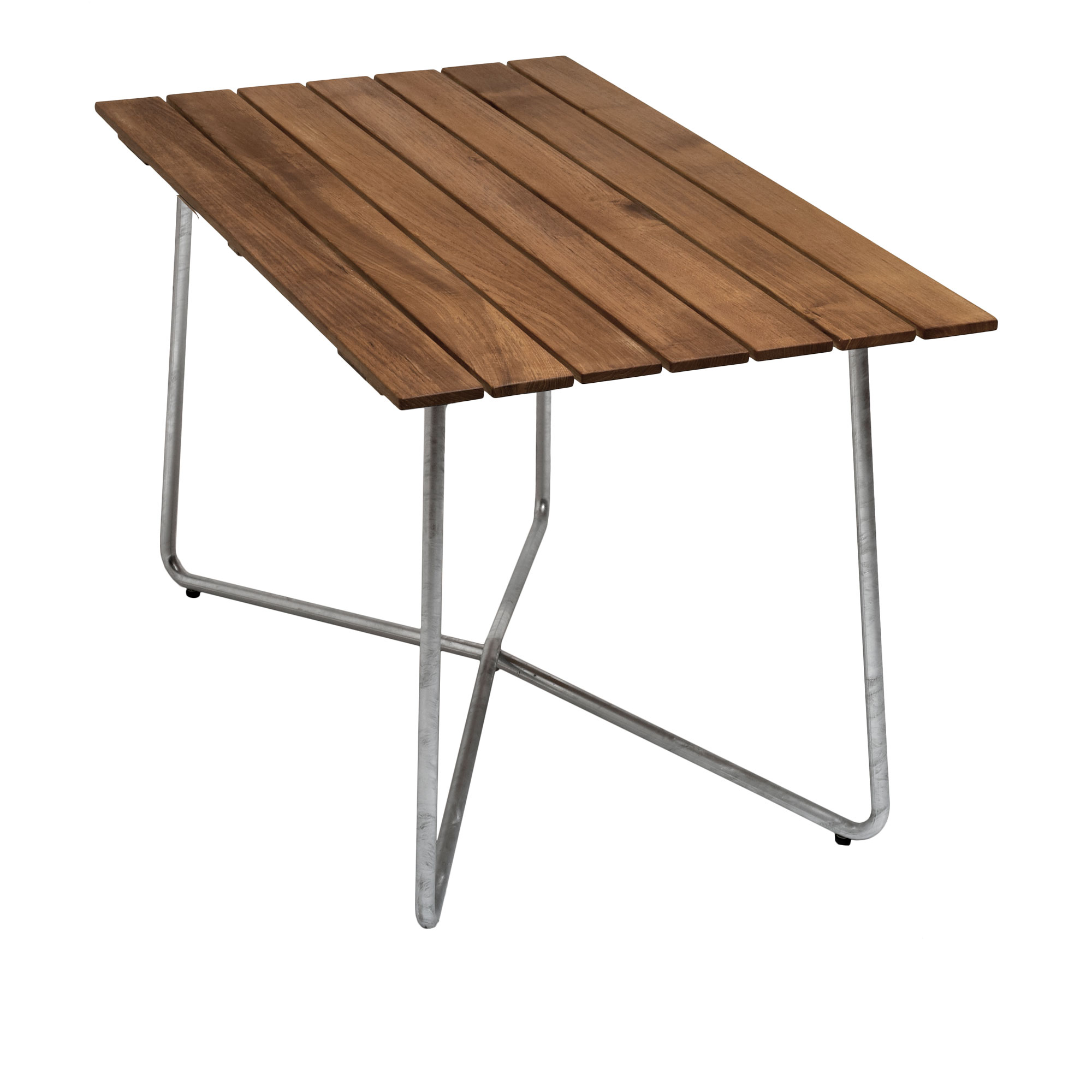 Grythyttan Stålmöbler - Bord B25A 120 cm Obehandlad teak / Varmförzinkat stativ - Matbord utomhus - Träfärgad - Metall/Trä | Utemöbler - Utebord - Matbord Utomhus | Möbelexperten