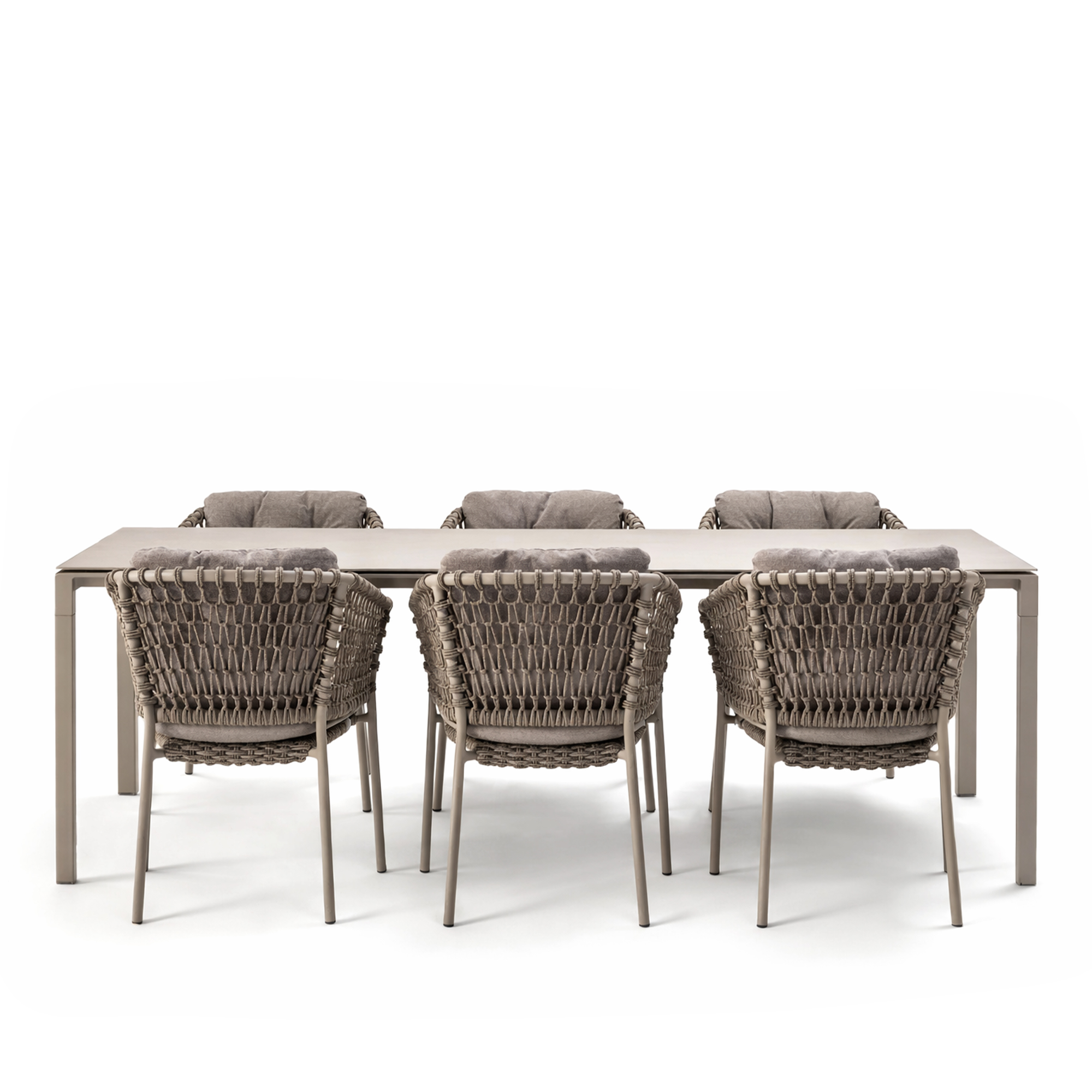 Cane-Line - Ocean matstolar utomhus 6 st & Pure matbord utomhus 200 x 100 cm – Taupe, Toscana Sand - Matgrupper utomhus - Metall/Syntetiskt | Utemöbler - Utegrupper - Matgrupper Utomhus | Möbelexperten