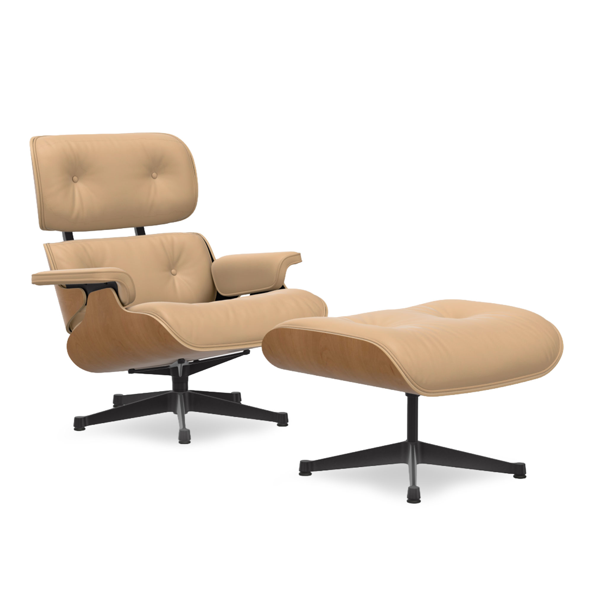Vitra - Eames Lounge Set Cherry Leather Premium Cashew 63 Deep Black - Fåtöljer - Charles & Ray Eames - Brun | Möbler - Fåtöljer Och Puffar - Fåtöljer | Möbelexperten