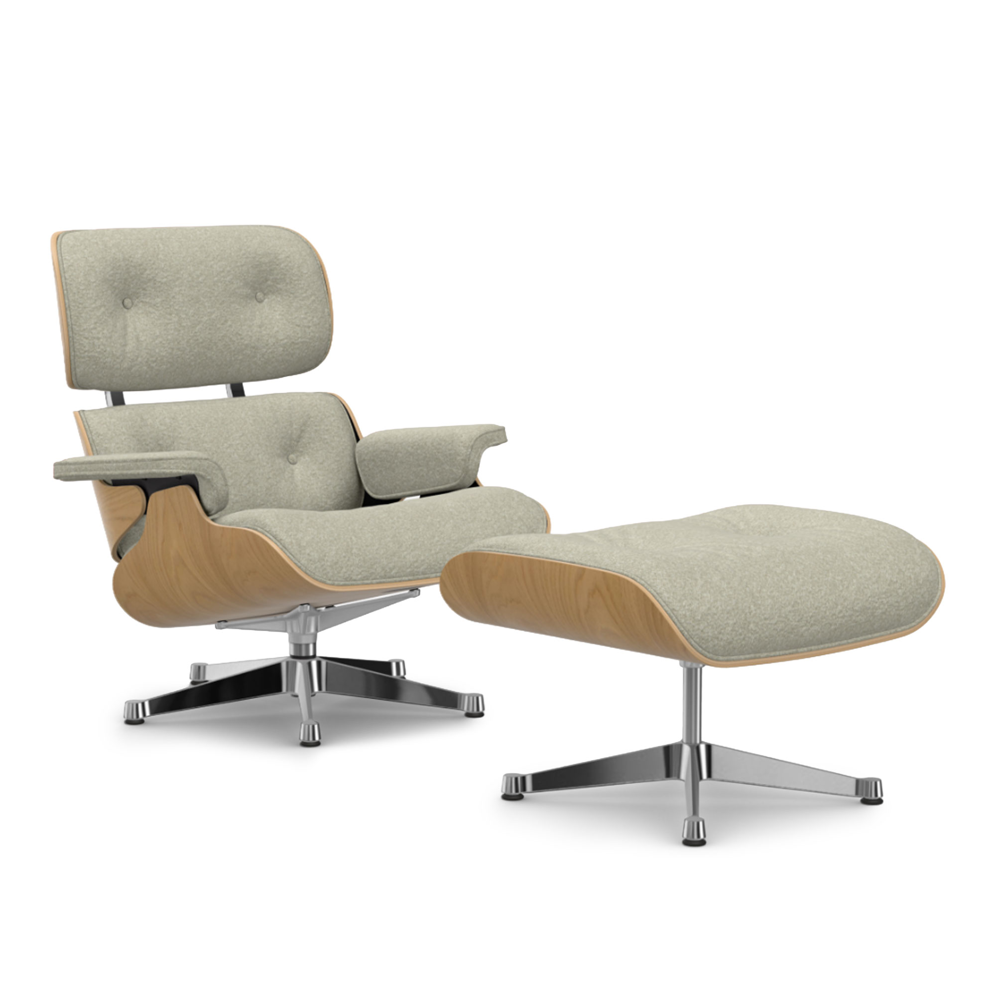 Vitra - Eames Lounge Set Natural Chestnut Nubia Cream/Sand 03 Polished Aluminium - Fåtöljer - Charles & Ray Eames - Beige | Möbler - Fåtöljer Och Puffar - Fåtöljer | Möbelexperten
