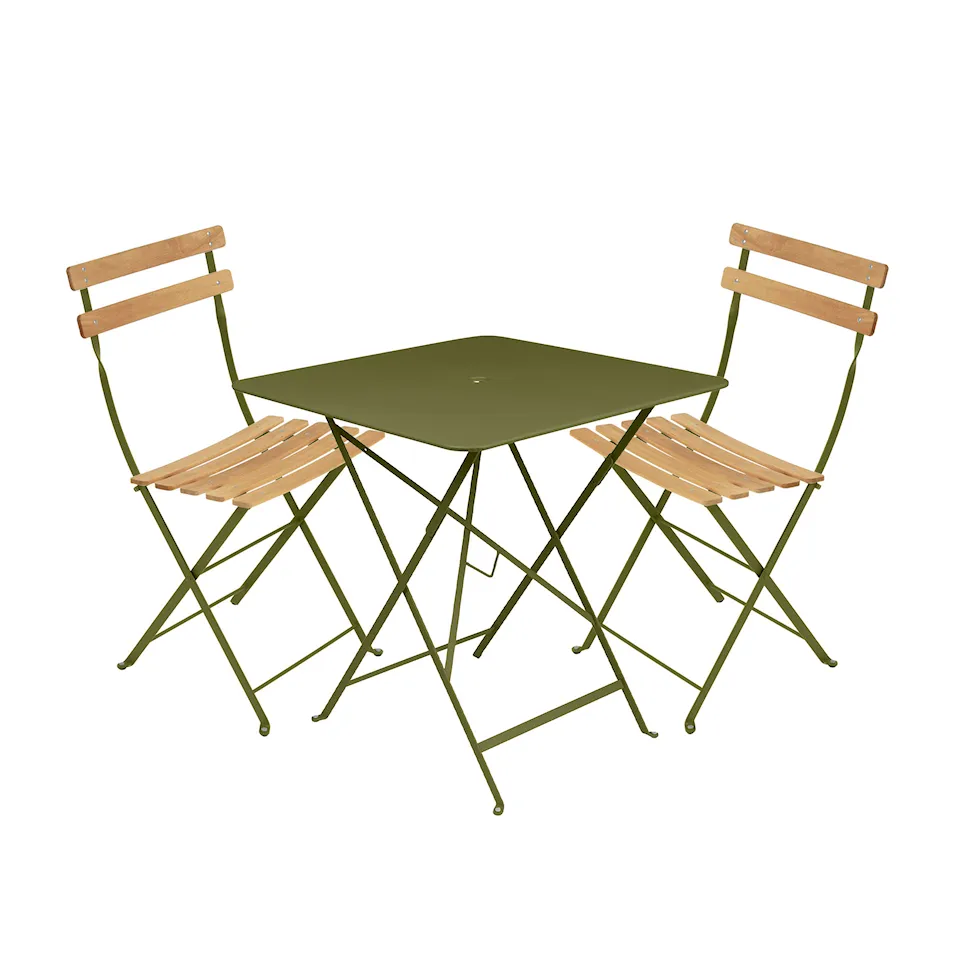 Bistro matgrupp bord 71cm & 2 trä stolar