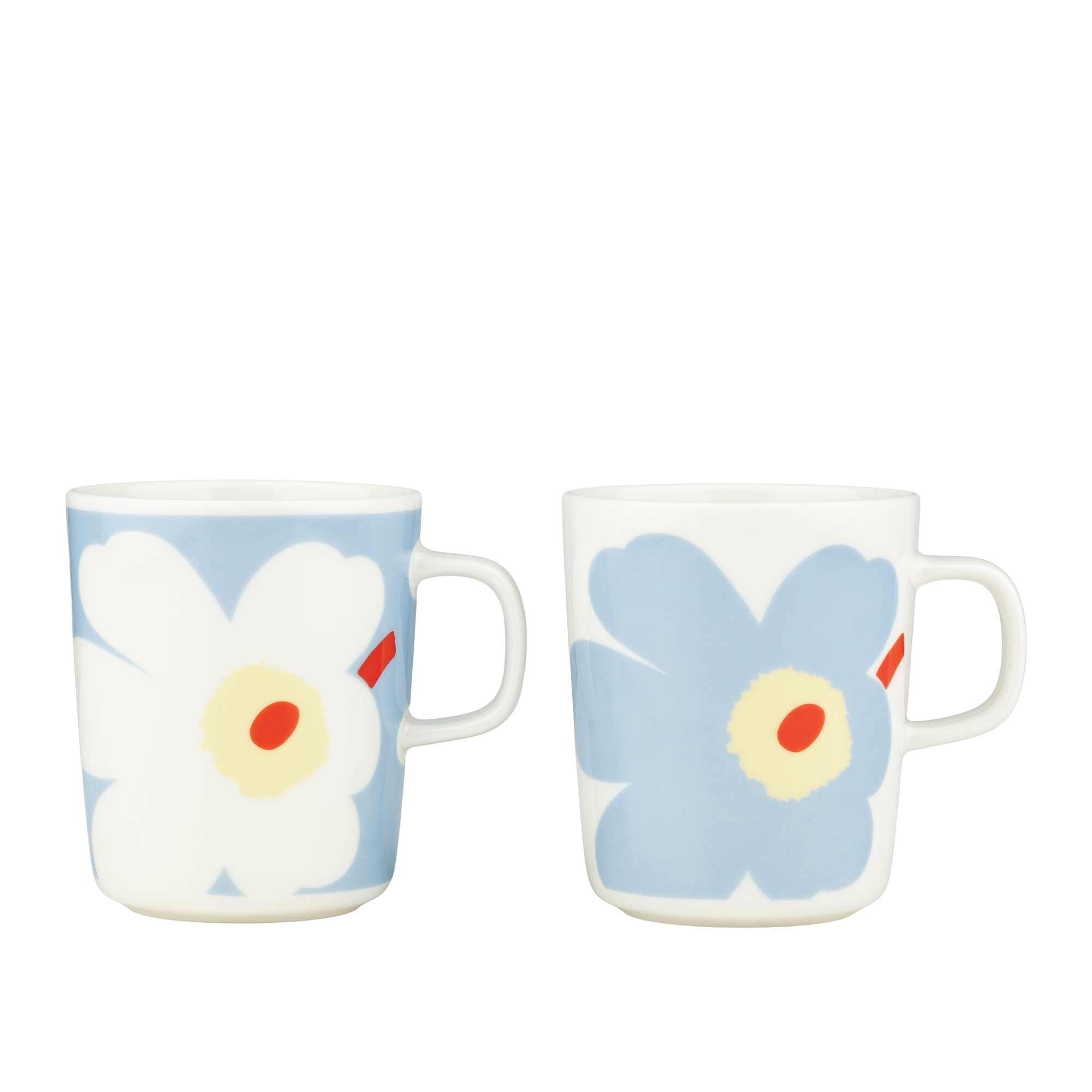 Marimekko - Juhla Unikko Mug 2,5 dl 2 pcs - Kaffekoppar - Sami Ruotsalainen - R&ouml;d,Beige,Vit,Bl&aring;