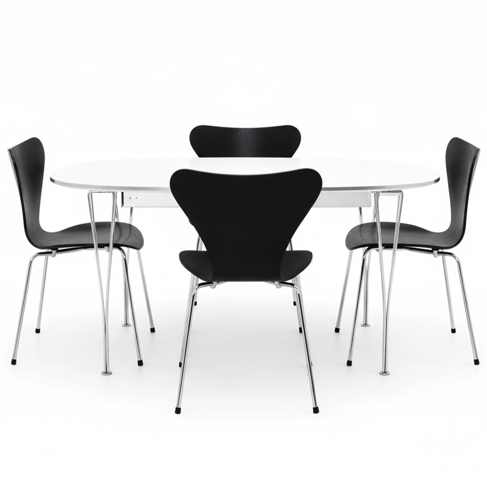 B620 Superellips matbord & Sjuan 3107 matstolar i svart ask 4 st