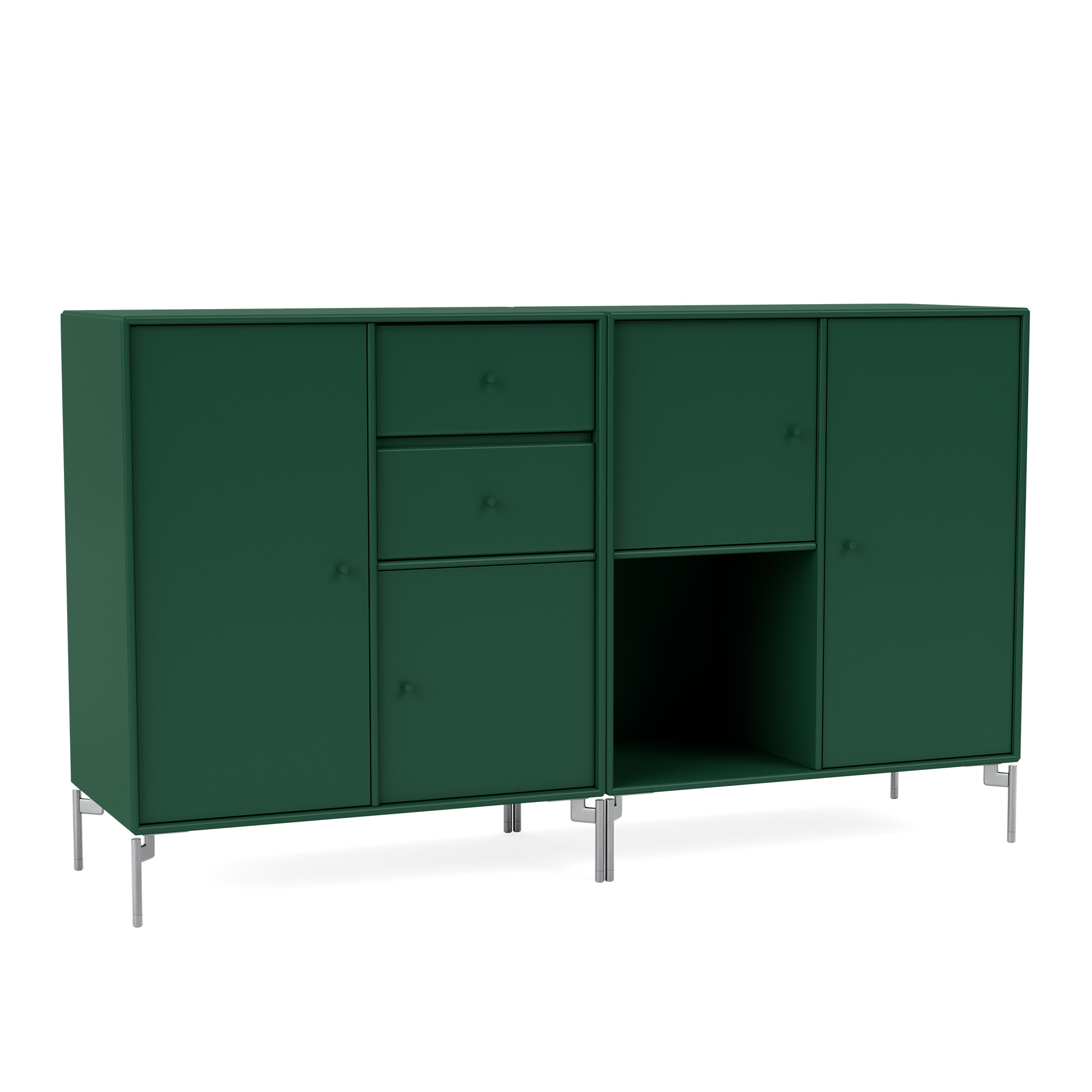 montana - couple sideboard 136-pine matt chrome - skänkar och sideboards - peter j. lassen - grön - trä