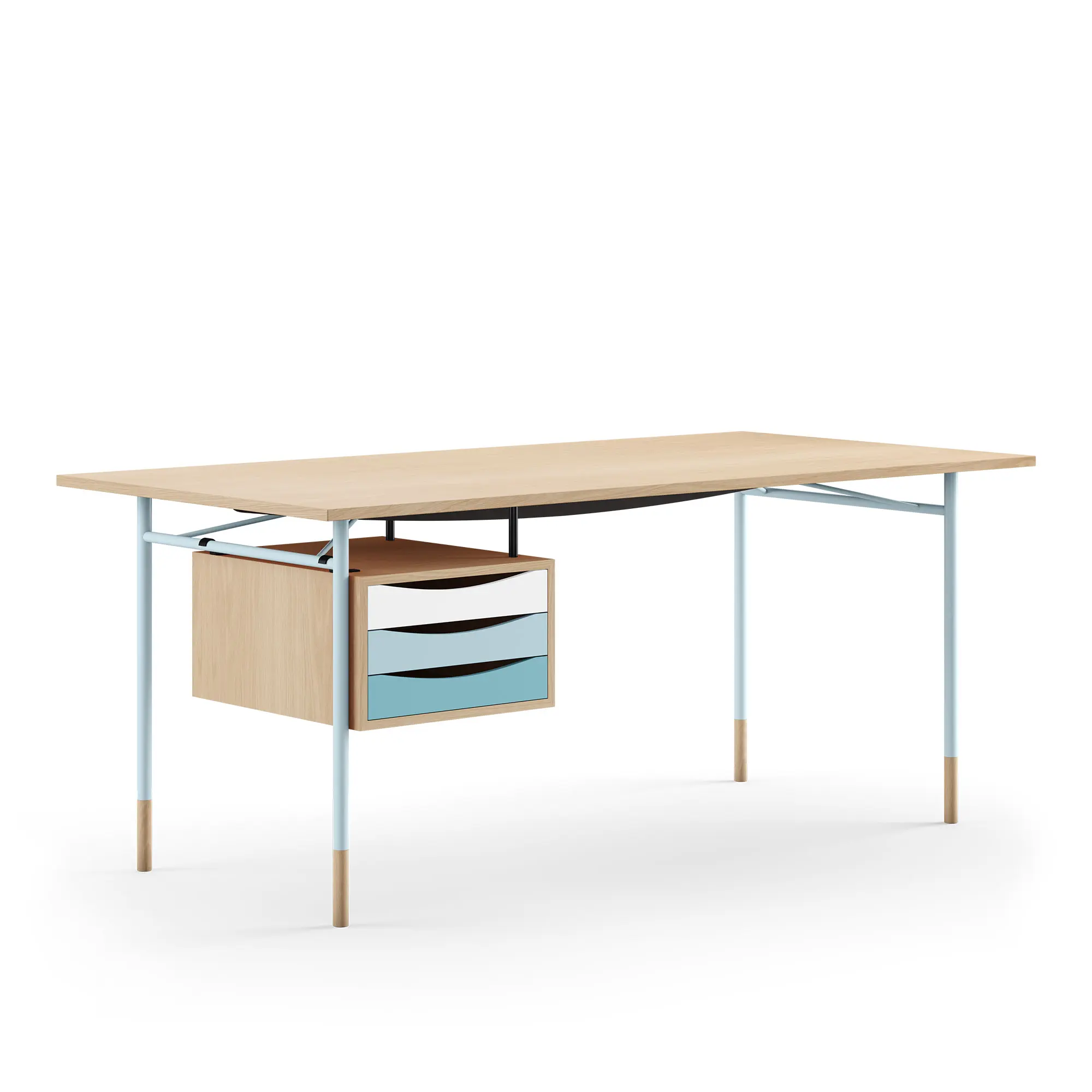 Nyhavn skrivbord 190 cm Cold med lådor Light blue