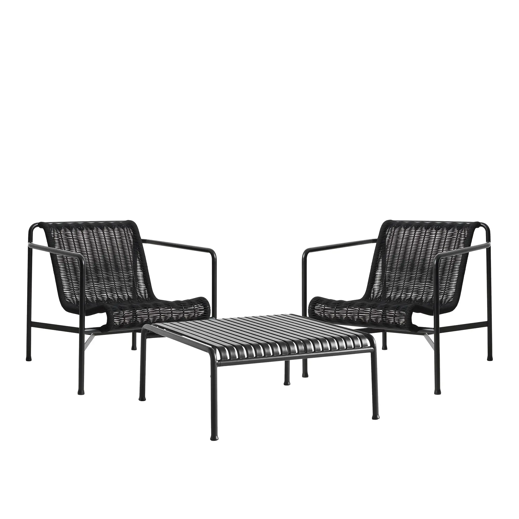 Palissade cord loungegruppe med 2 stoler & lavt tredgårdsbord