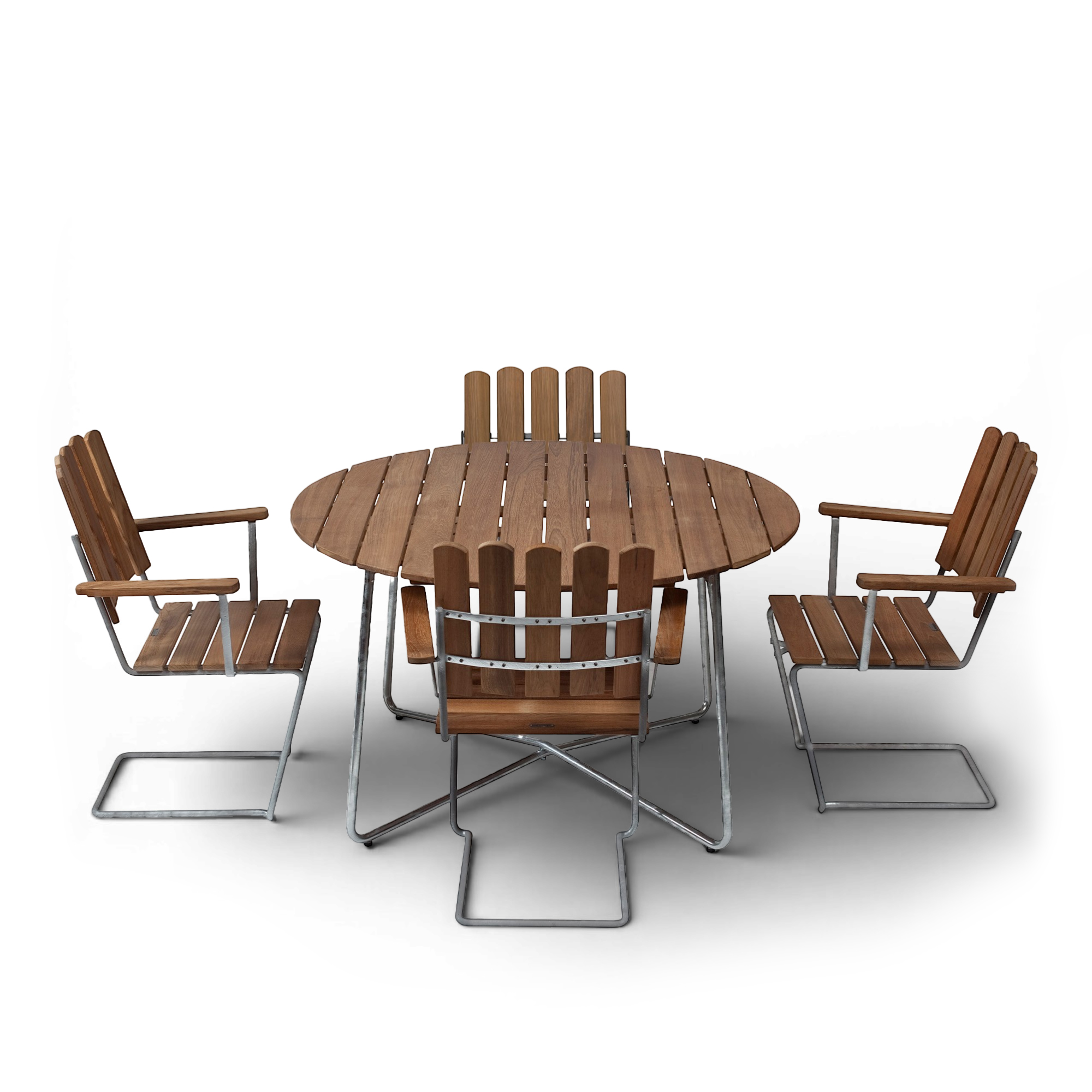 Grythyttan St&aring;lm&ouml;bler - Klassikerserien Bord 9A & 4 st A2 F&aring;t&ouml;ljer Teak - Matgrupper utomhus