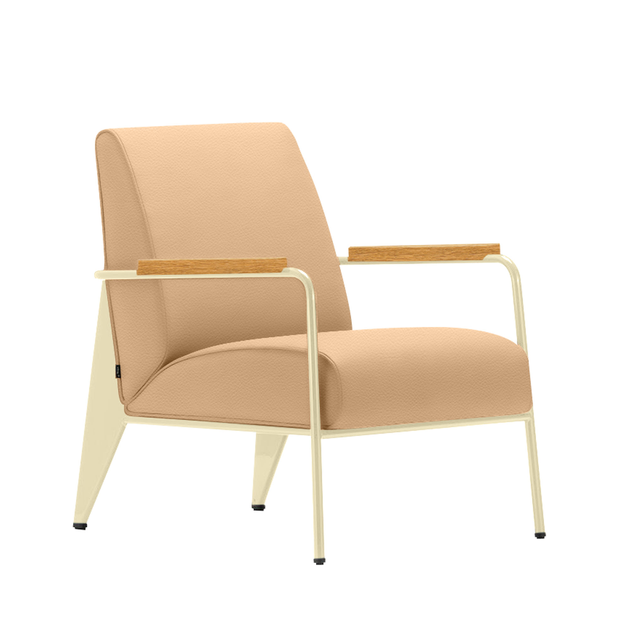 Vitra - Fauteuil de Salon, Base Ecru,, Natural Oak, Leather Premium Cat. L40 Col. 63 Cashew - Fåtöljer - Jean Prouvé - Beige - Metall/Trä/Skum