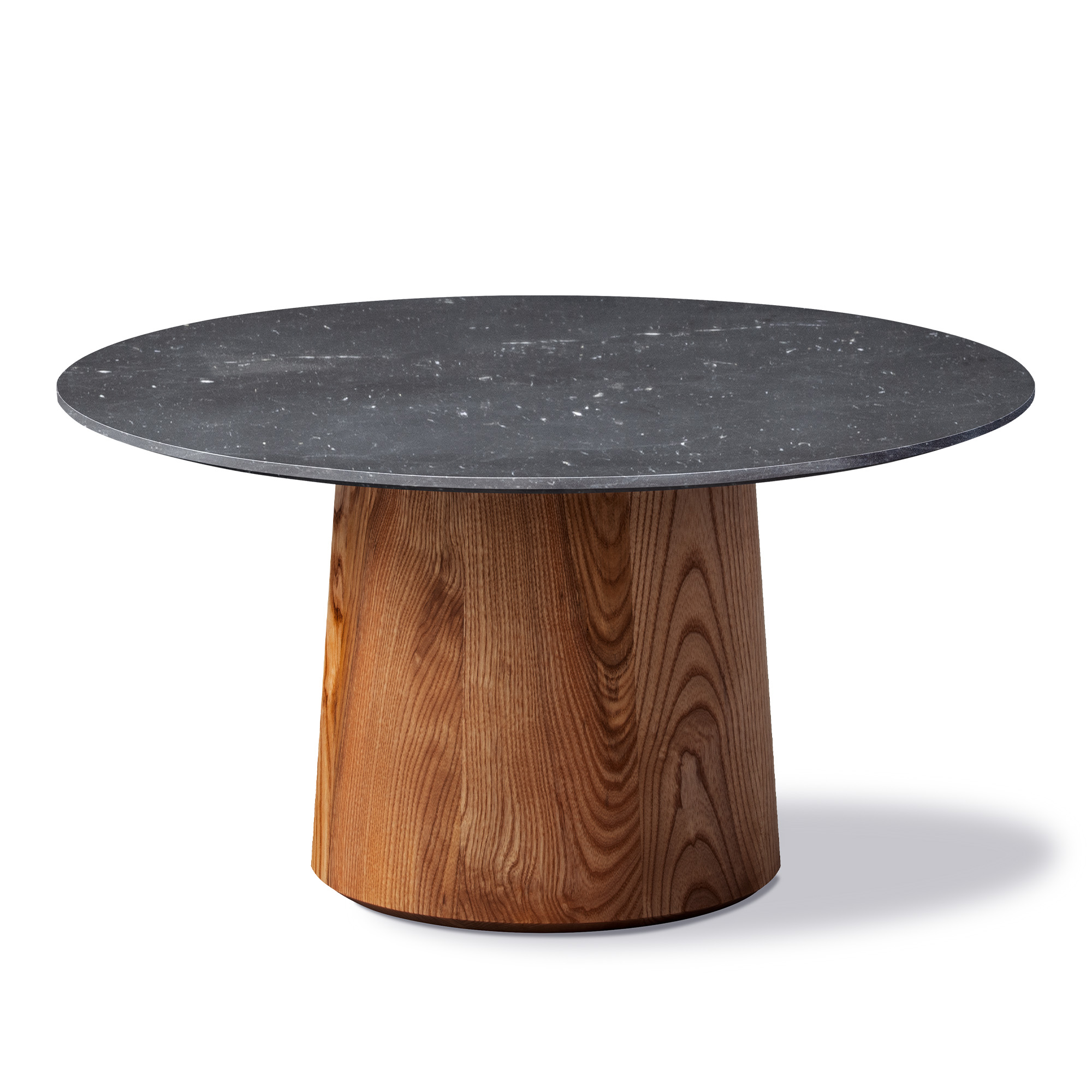 Fredericia Furniture - Niveau Coffee table Ø61 - Black Marquina - Ash brown stained oil treated - Ø61 cm - height 33 cm - Soffbord - Cecilie Manz