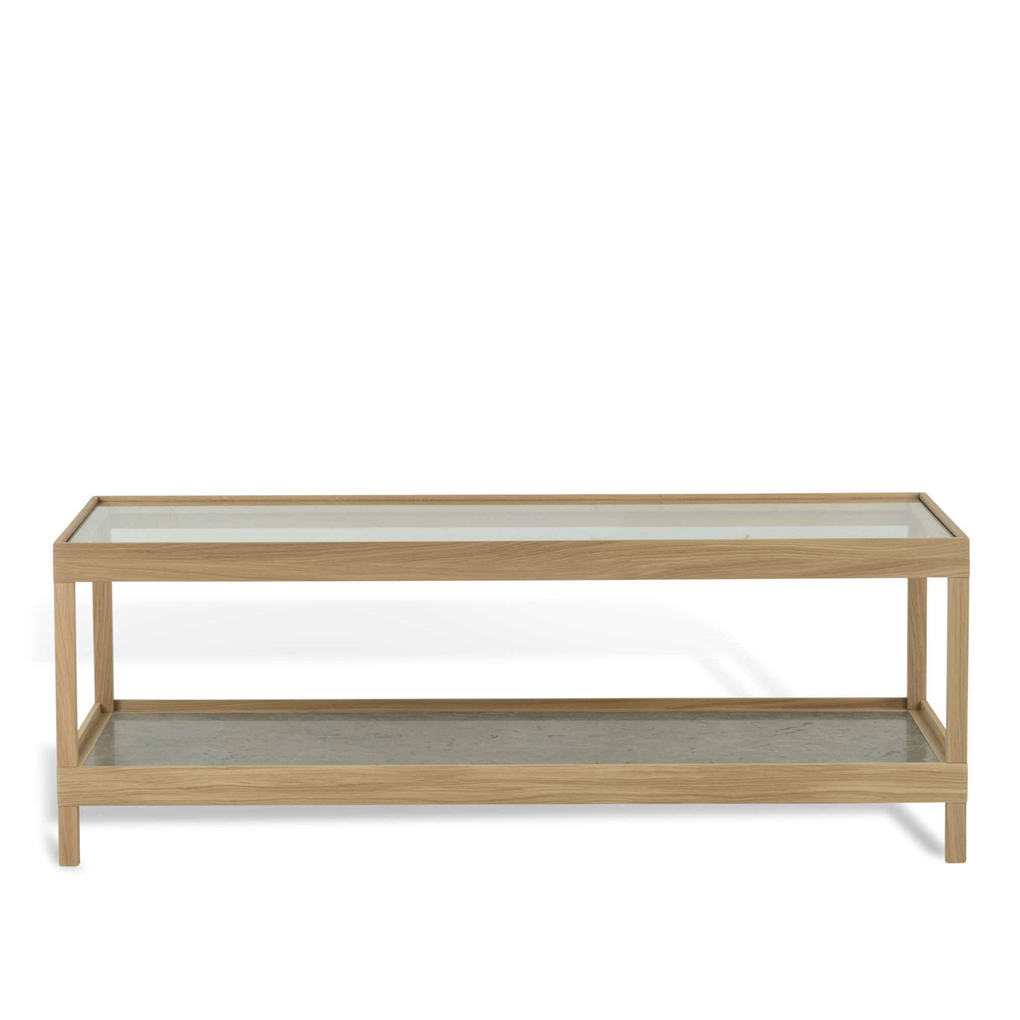 Mavis - Ima soffbord 125x50 cm vitpigmenterad mattlackad ek/kalksten - Soffbord - Beige - Trä