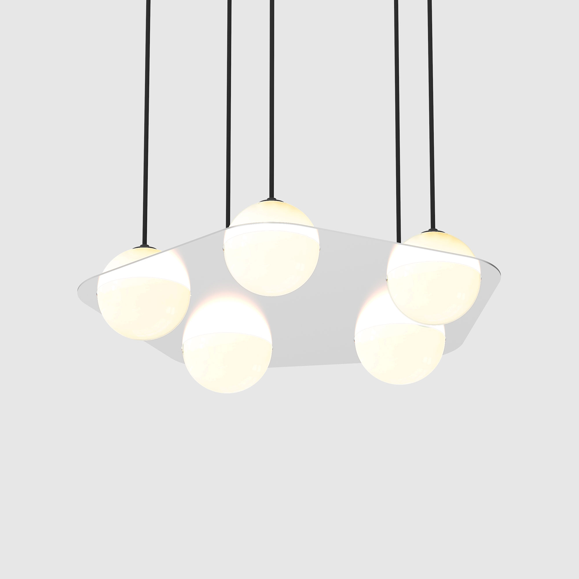 Lambert & Fils - Laurent 04, Angle, Chrome frame, Black wires, Black canopy - Pendellampor - Silver