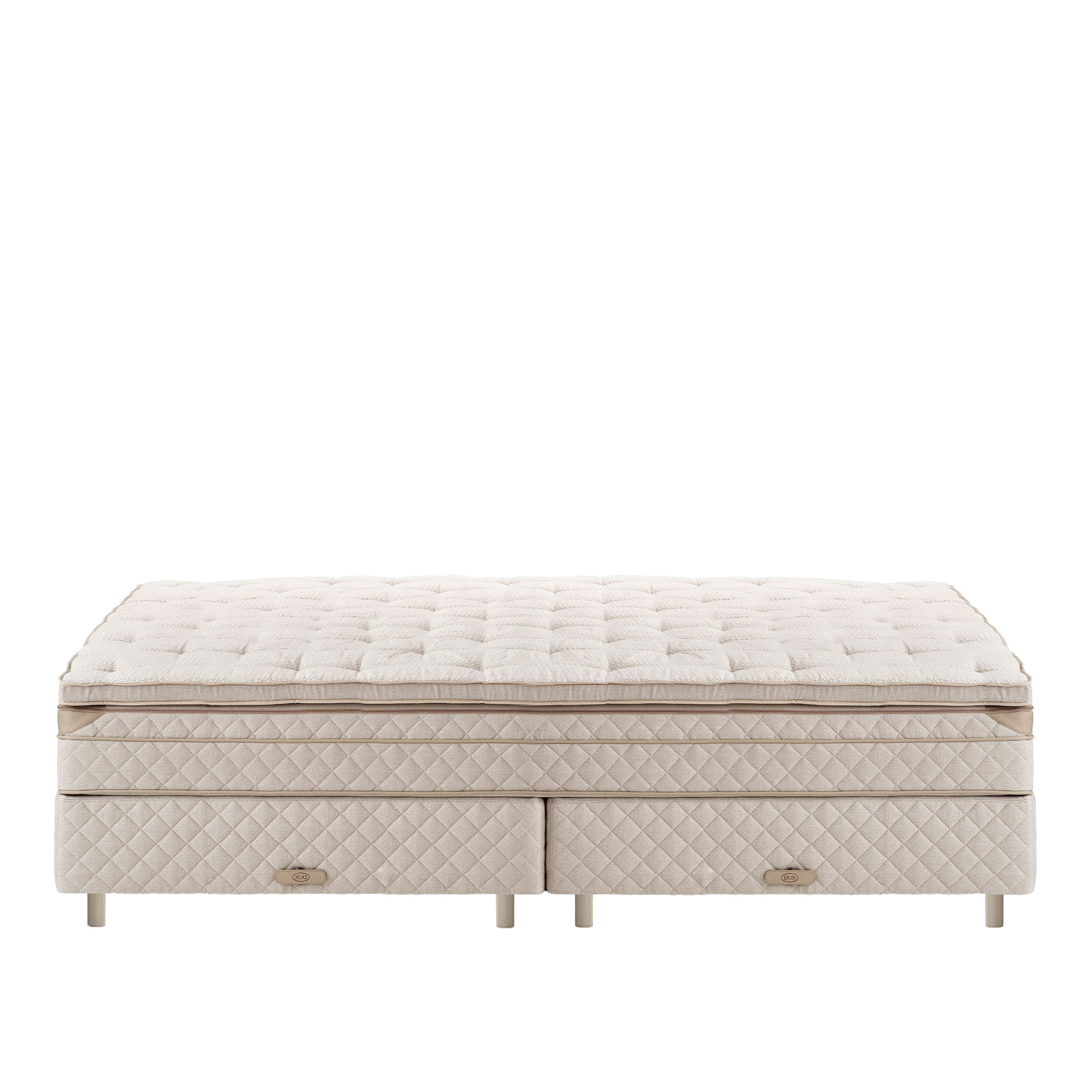 DUX - Dux 80 res&aring;rbotten/ Dux 80 res&aring;rmadrass medium/ Top Pad Plus B&auml;ddmadrass 210x200 cm/ Rund l&auml;der oatmeal 12 cm - S&auml;ngar - Beige