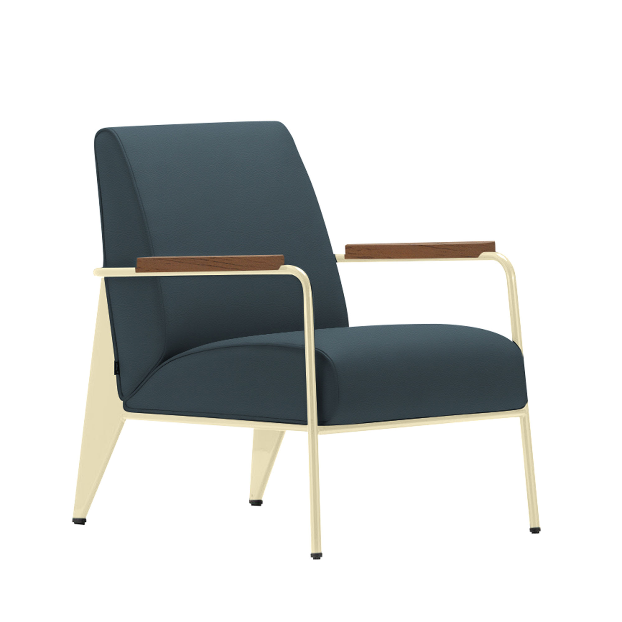 Vitra - Fauteuil de Salon, Walnut, Base Ecru, Leather Premium Cat. L40 Col. 60 Smoke Blue - Fåtöljer - Jean Prouvé - Blå - Metall/Trä/Skum