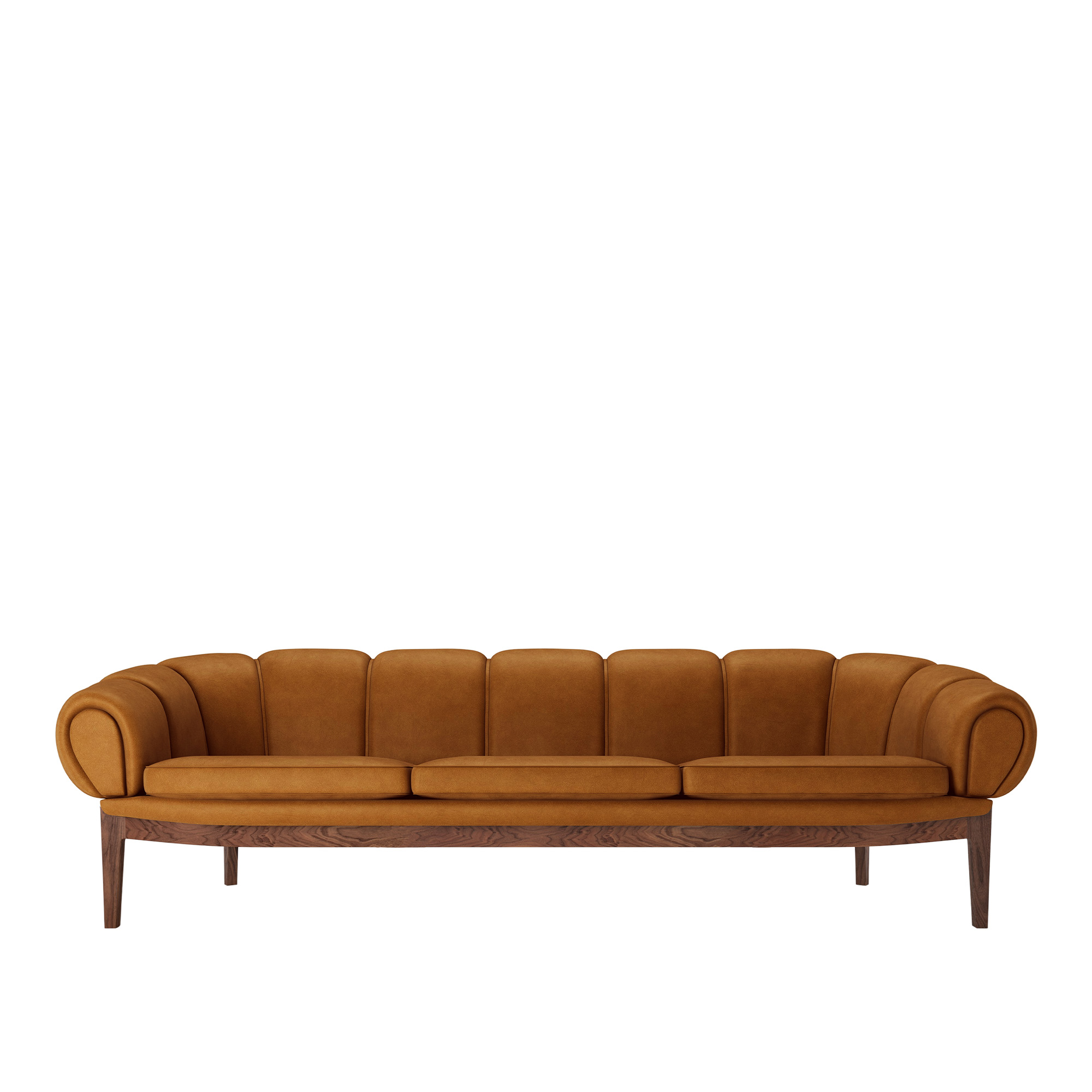 Gubi - Croissant Sofa 3-seater,Solid American Walnut Oiled, Prisgrupp 7 Läder Gubi Chamois 1708 Cuoio - Soffor - Illum Wikkelsø - Träfärgad | Möbler - Soffor Och Dagbäddar - Soffor | Möbelexperten
