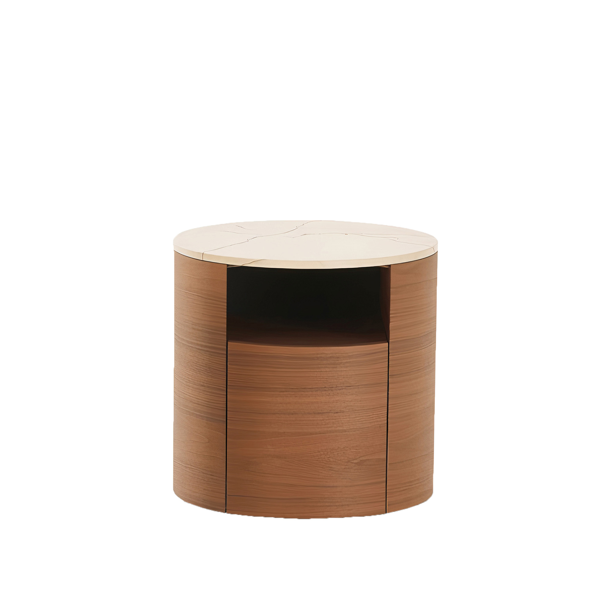 Poliform - Onda nattbord 1 skuff, Structure Walnut Top Matt Zecevo, Handles Hide 2 Nero - Nattbord - Tre farget - Tre/Stein