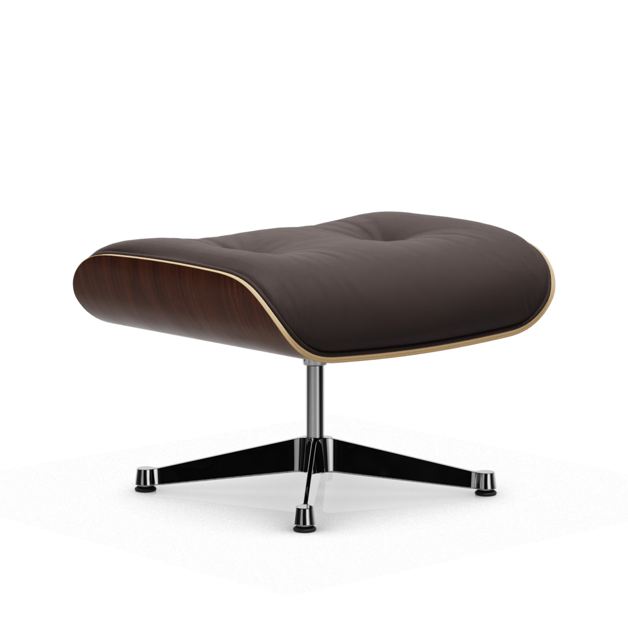 vitra - eames lounge ottoman dark walnut leather premium plum 87 polished aluminium - fotpallar - charles & ray eames - läder/metall/trä