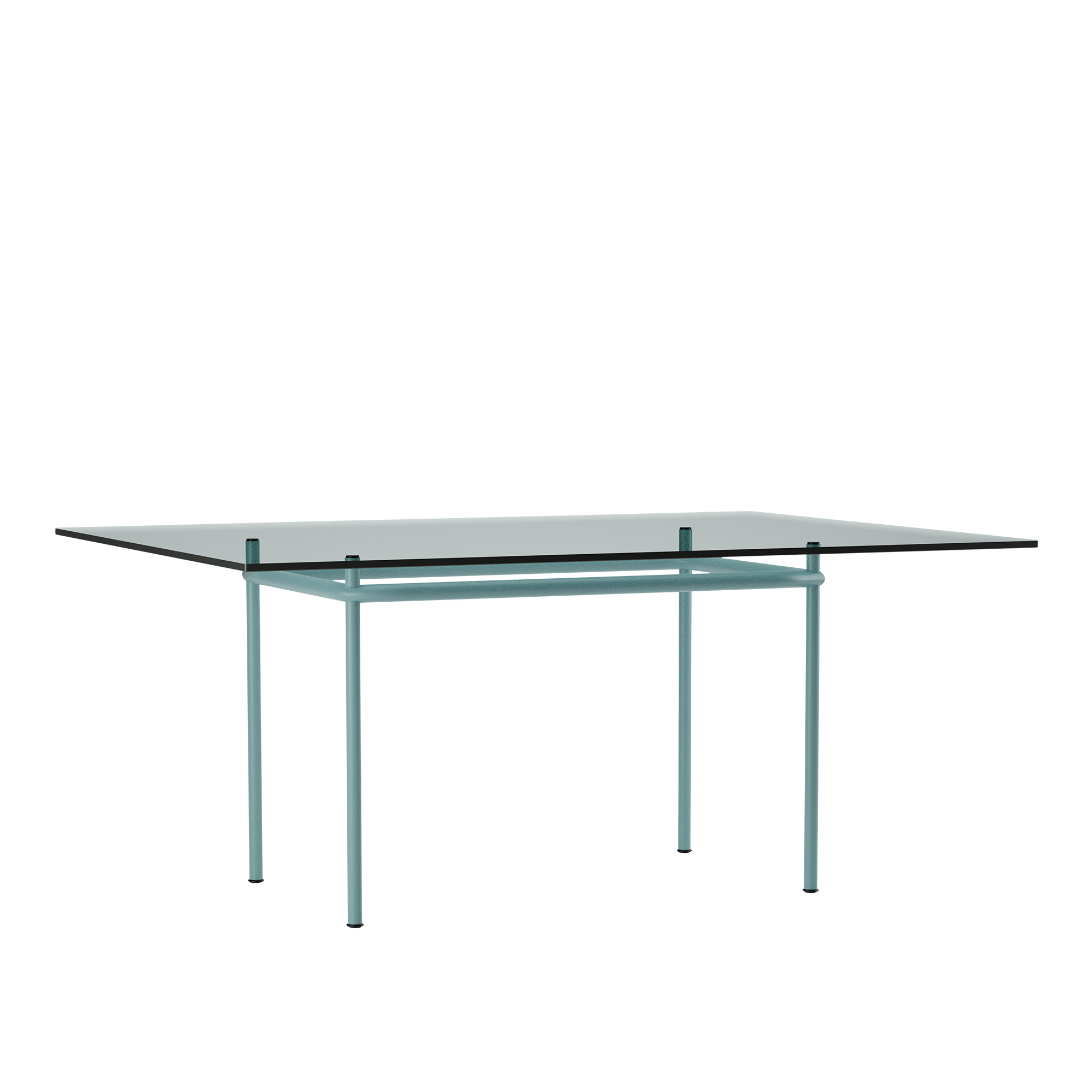 Cassina - LC12 La Roche Table, Light Blue Enamel Steel Base - Matbord - designer_le_corbusier,designer_pierre_jeanneret - Transparent,Blå - Glas/Metall