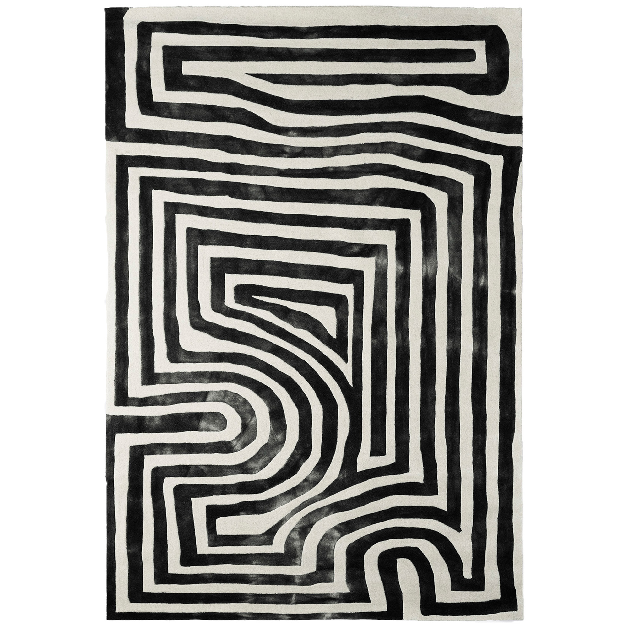 dusty deco - psychedelic labyrinth rug charcoal dip dye - ullmattor - edin & lina kjellvertz - grå