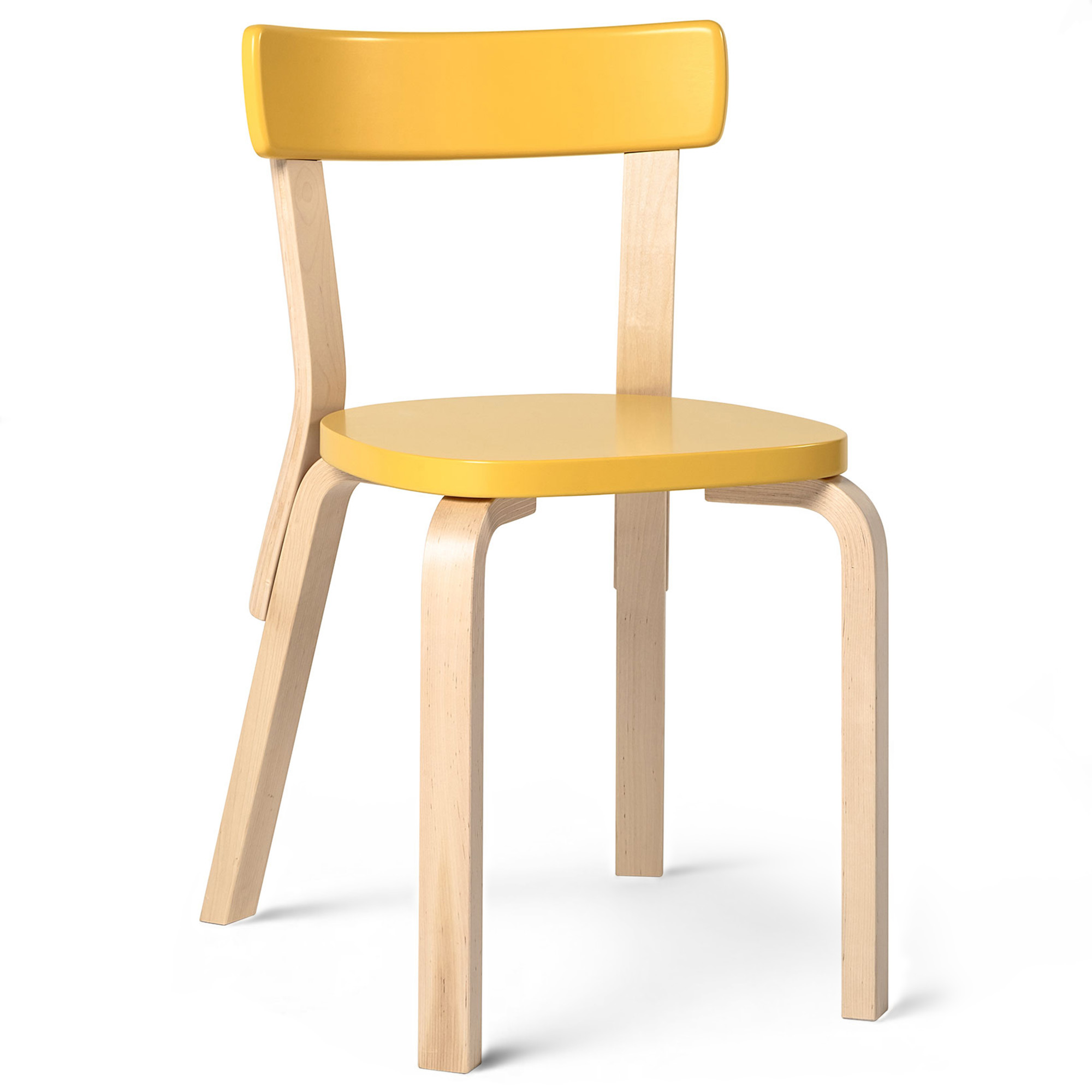 Artek - Stol 69, Klarlackade ben, Lackad gul sits - Matstolar - Alvar Aalto - Gul - Tr&auml;