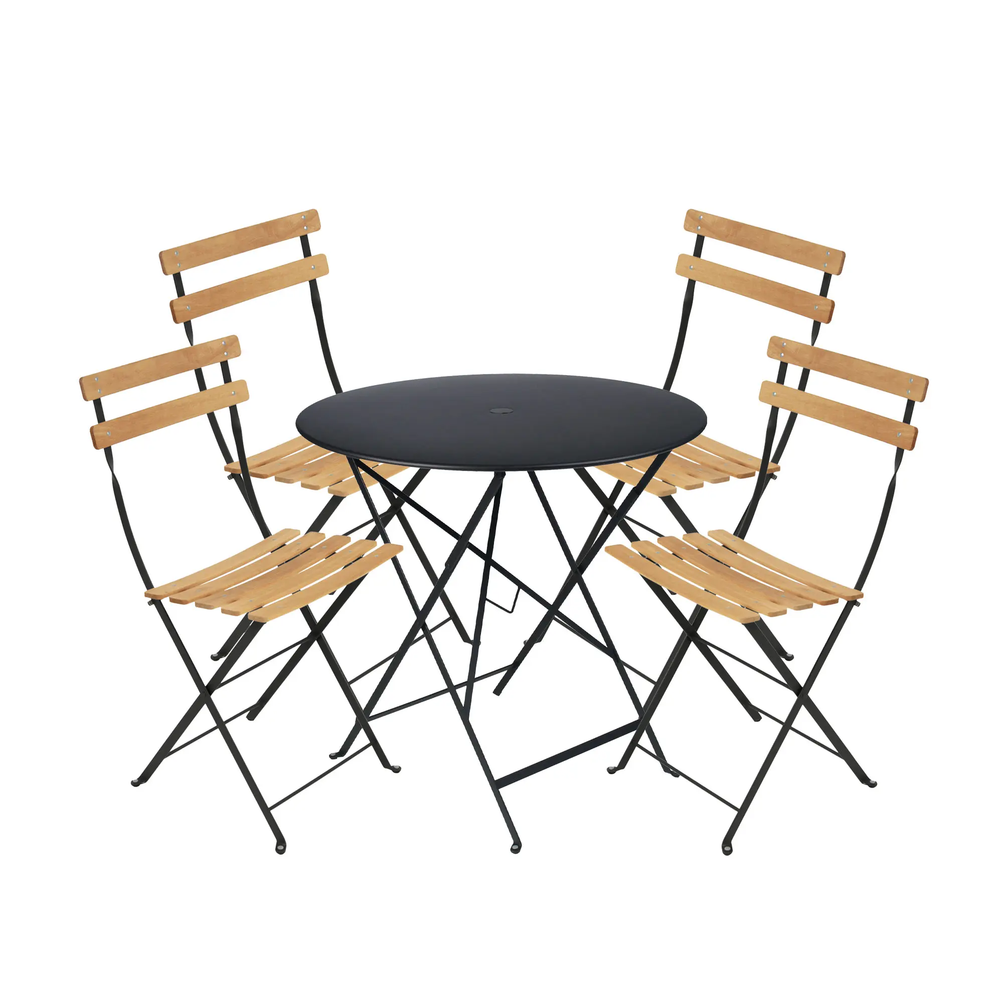 Bistro matgrupp bord 77cm & 4 trä stolar