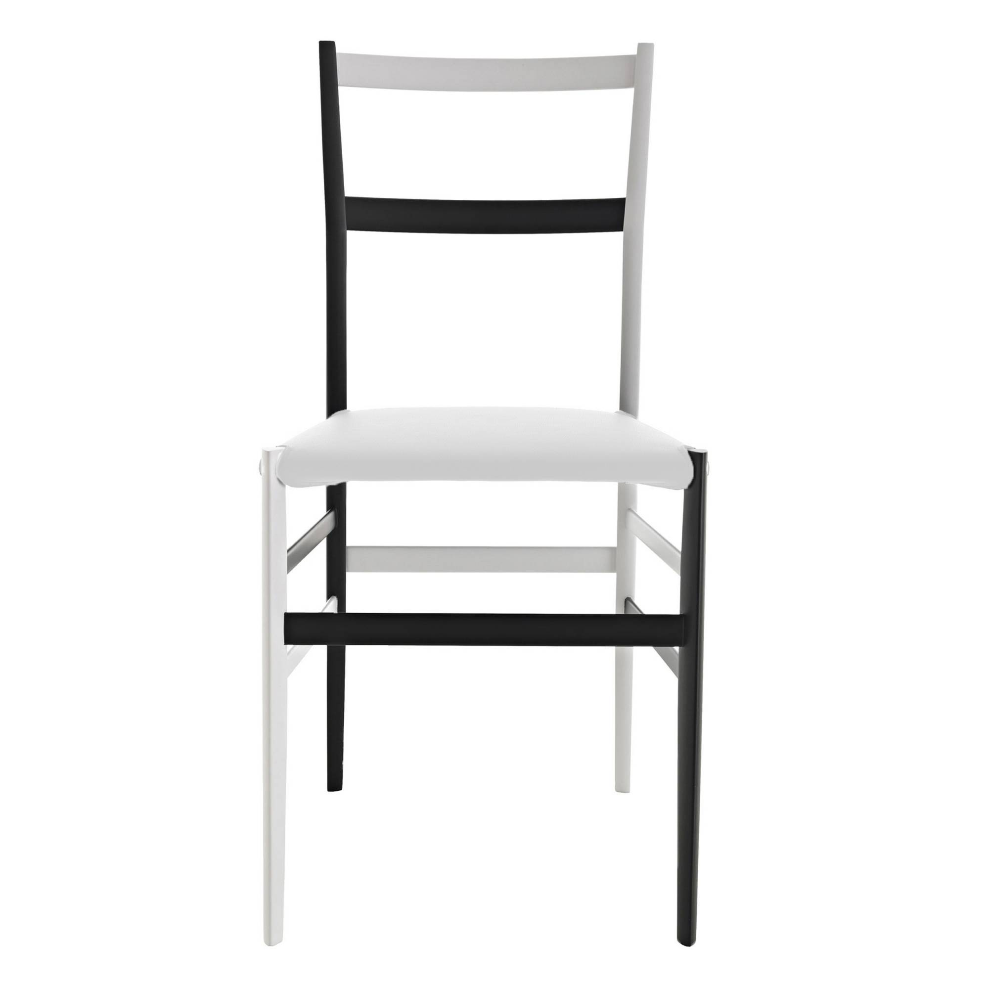 Cassina - 699 Superleggera - Vit-  Svartlackad, Läder Scozia - 13X247 - Spisestoler - Gio Ponti - Hvit - Tre