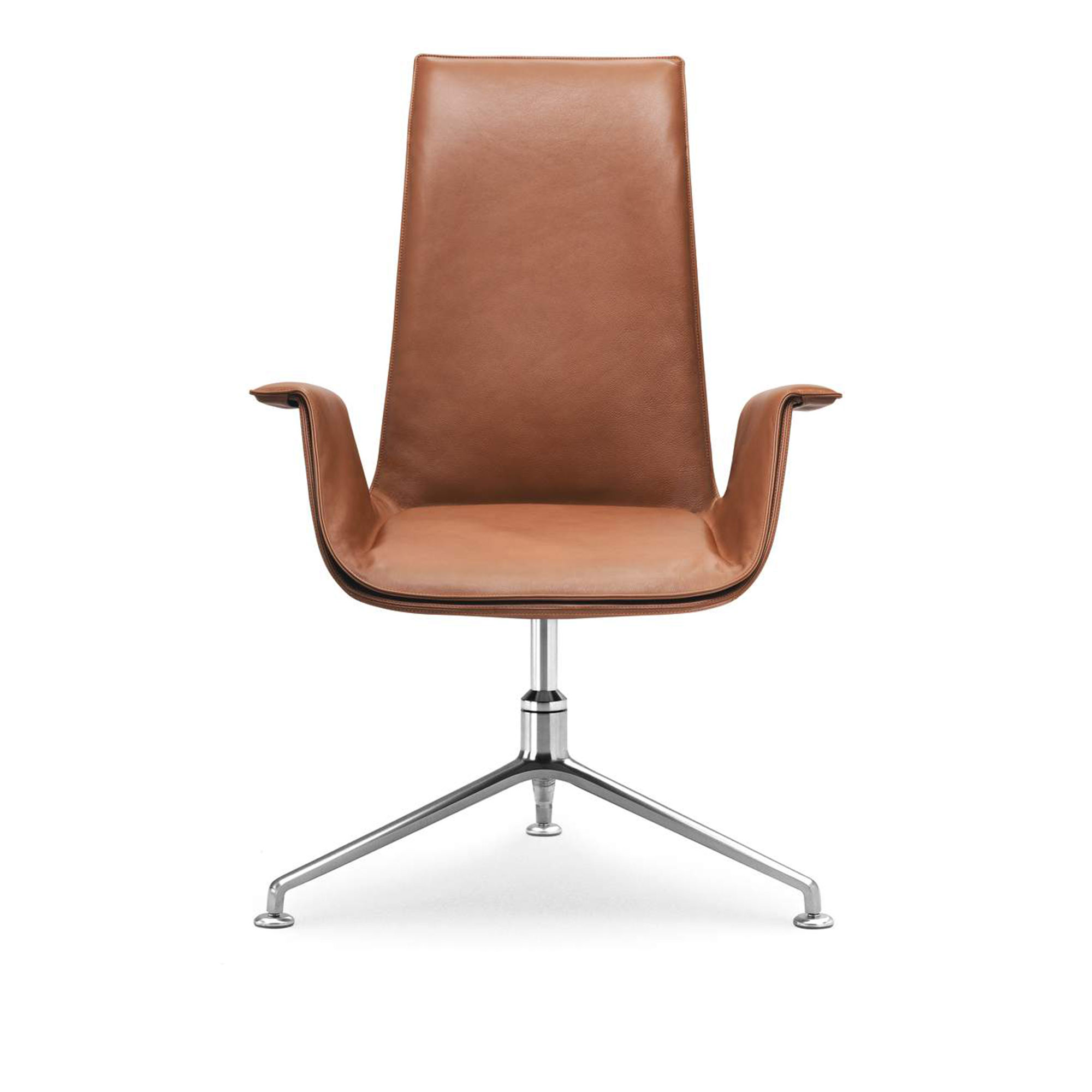 Walter Knoll - FK Bucket Chair Low Back 6726-5R, Polished, Leather Cat. 65 Elen 1223 Caramel, 5-star Swivel Base, Soft Castors - Spisestoler - Jørgen Kastholm,Preben Juul Fabricius - Brun - Lær/Metall/Skum