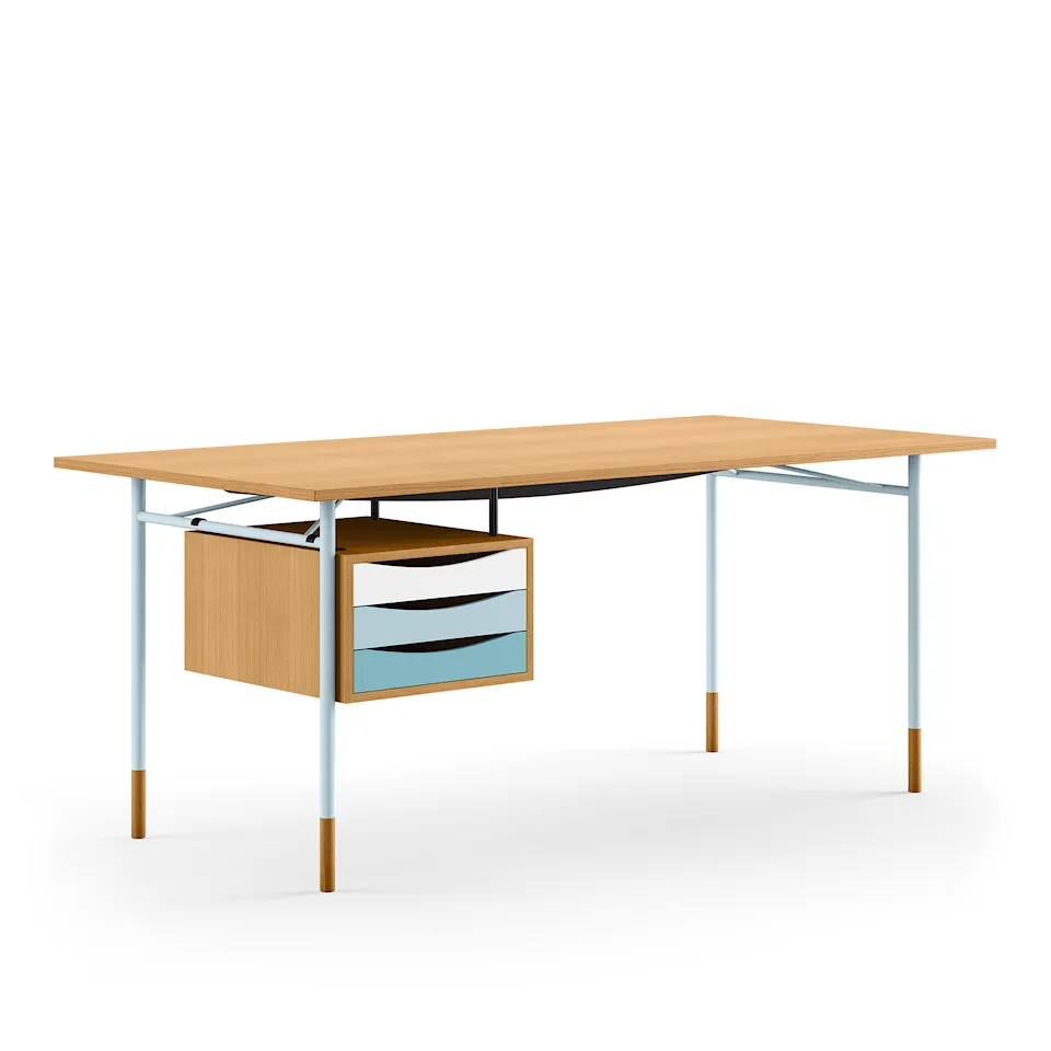 Nyhavn skrivbord 190 cm Cold med lådor Light blue