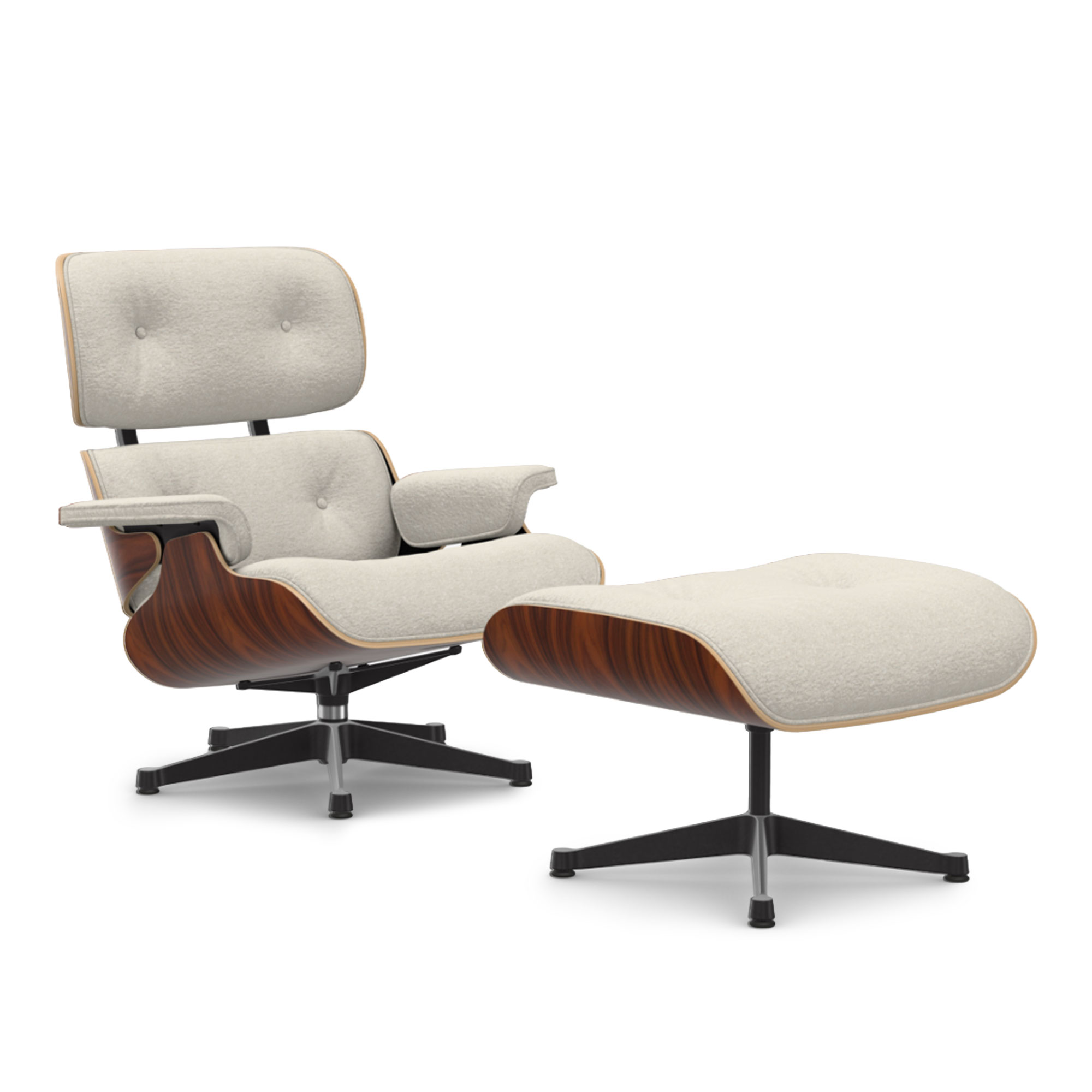 Vitra - Eames Lounge Set Santos Palisander Nubia Ivory Pearl 01 Polished Aluminium/Deep Black - Fåtöljer - Charles & Ray Eames - Beige | Möbler - Fåtöljer Och Puffar - Fåtöljer | Möbelexperten