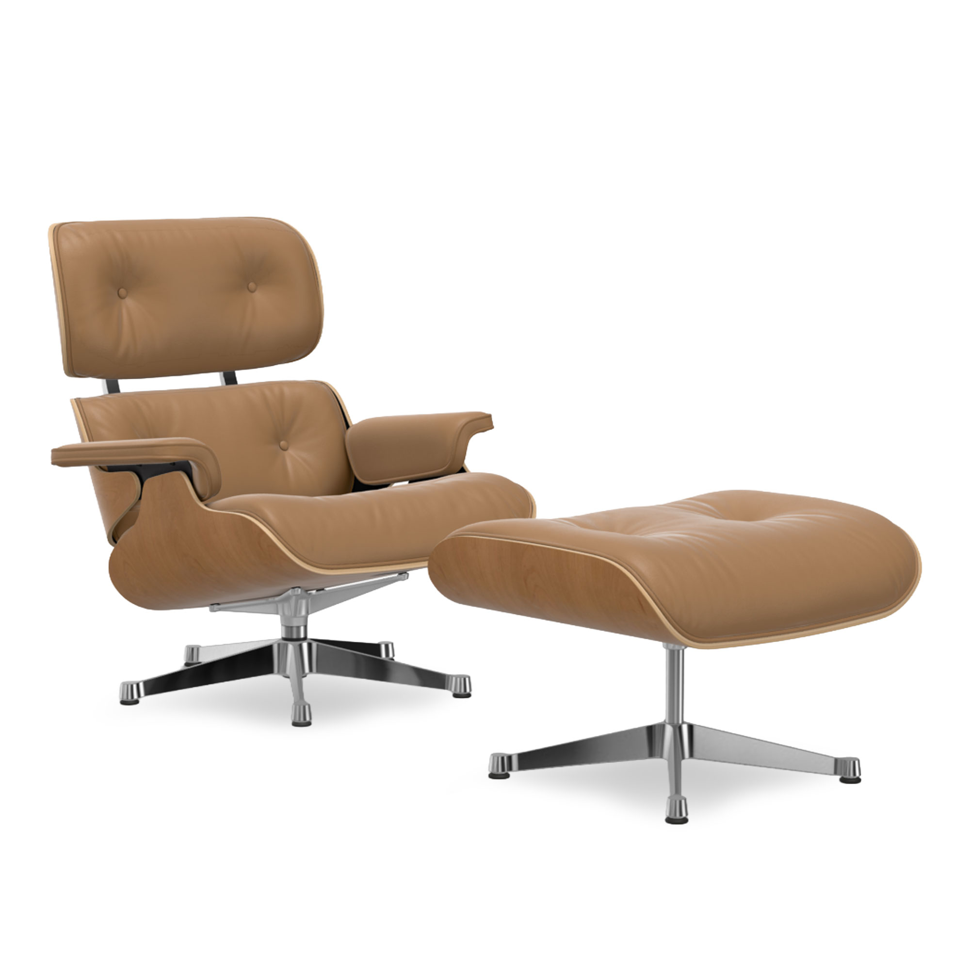 Vitra - Eames Lounge Set Cherry Leather Natural Caramel 01 Polished Aluminium - F&aring;t&ouml;ljer - Charles & Ray Eames