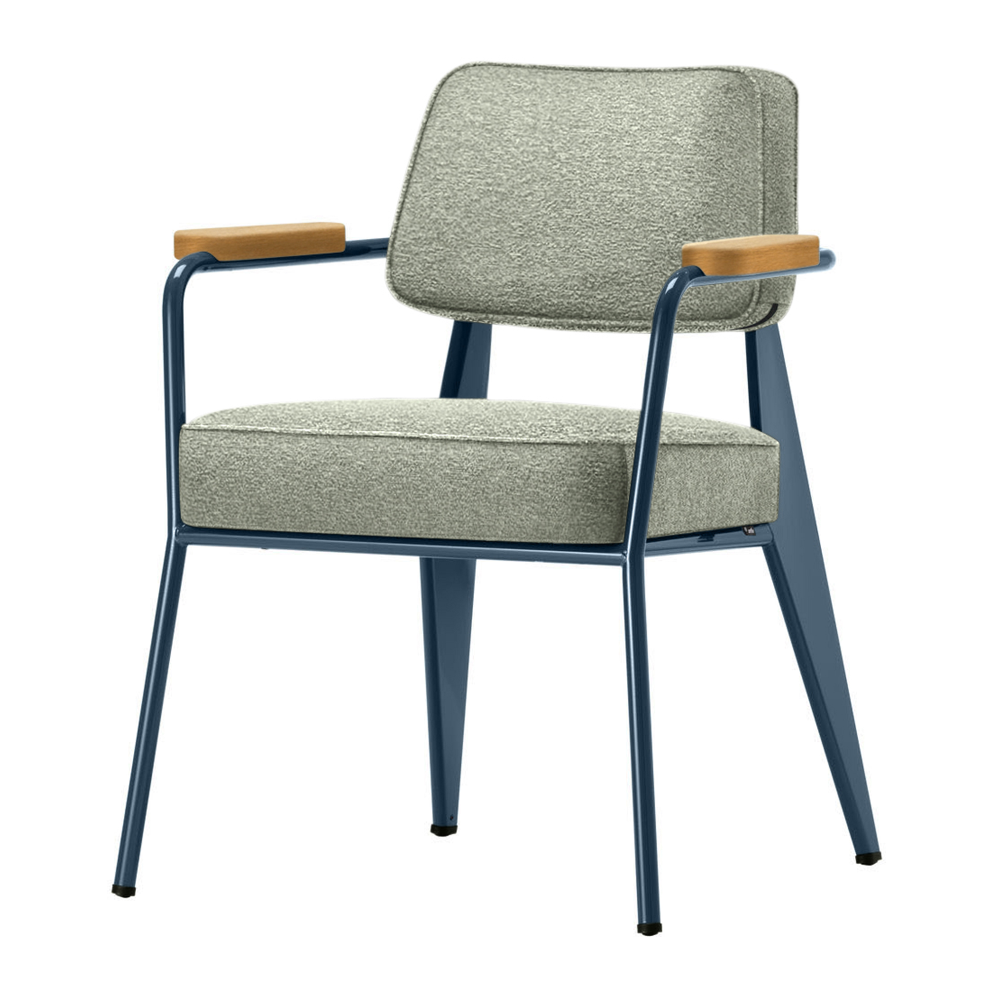 Vitra - Fauteuil Direction Bleu Dynastie/Natural Oak/Nubia Cream/Dark Brown 05 - Matstolar - Jean Prouvé - Brun - Metall/Trä/Textilmaterial/Skum