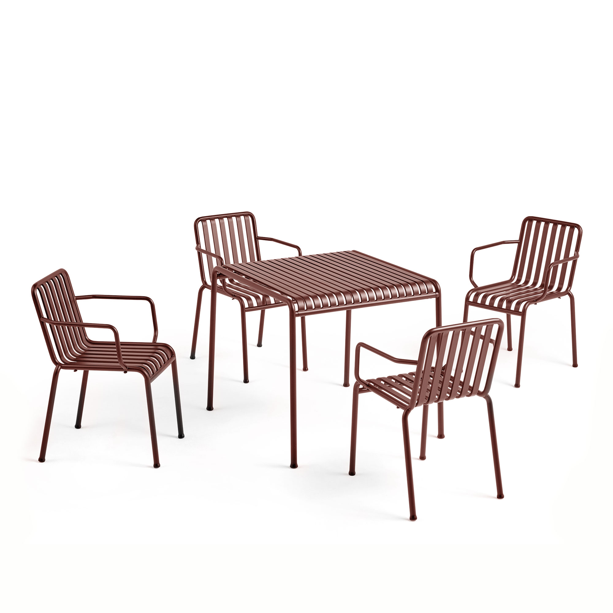 hay - palissade table 90 x 82,5 cm & 4 palissade armchair iron red - matgrupper utomhus - ronan & erwan bouroullec