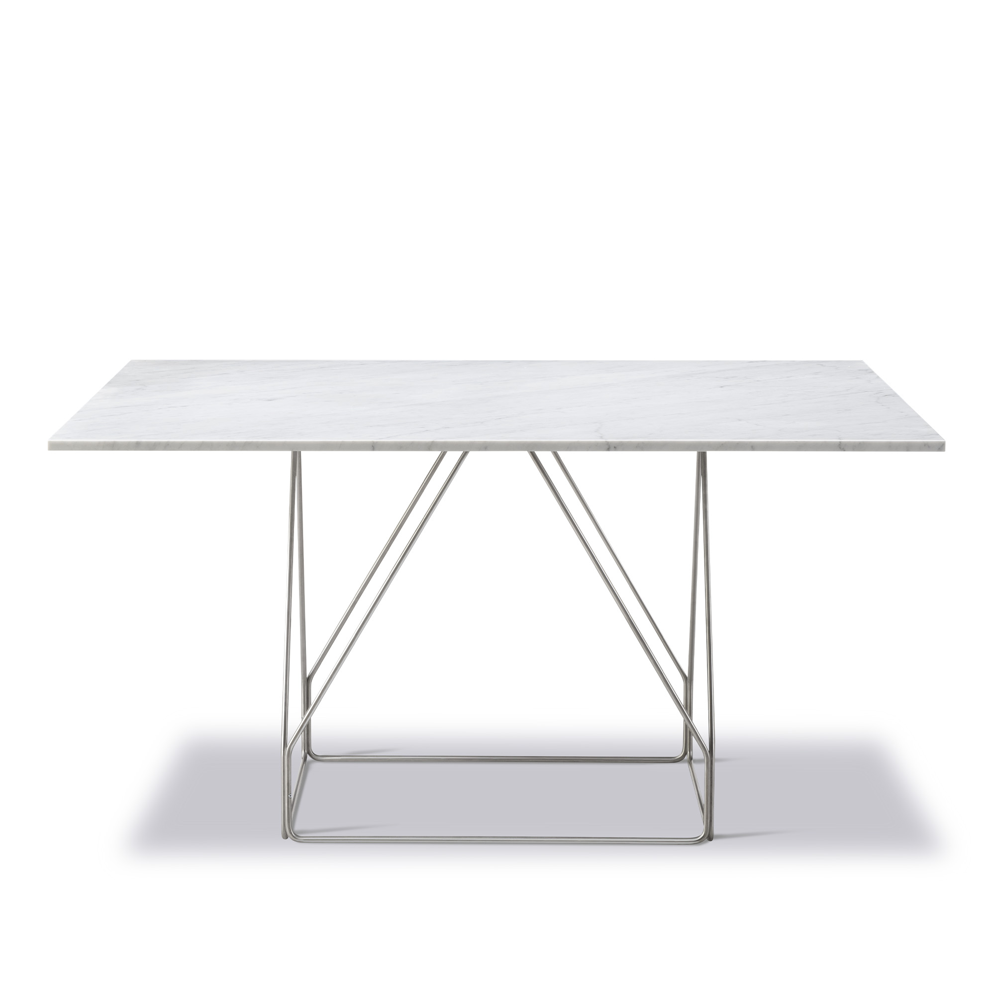 Fredericia Furniture - JG Table - 140x140 cm - White Carrara - Brushed stainless steel - Matbord - Jørgen Gammelgaard