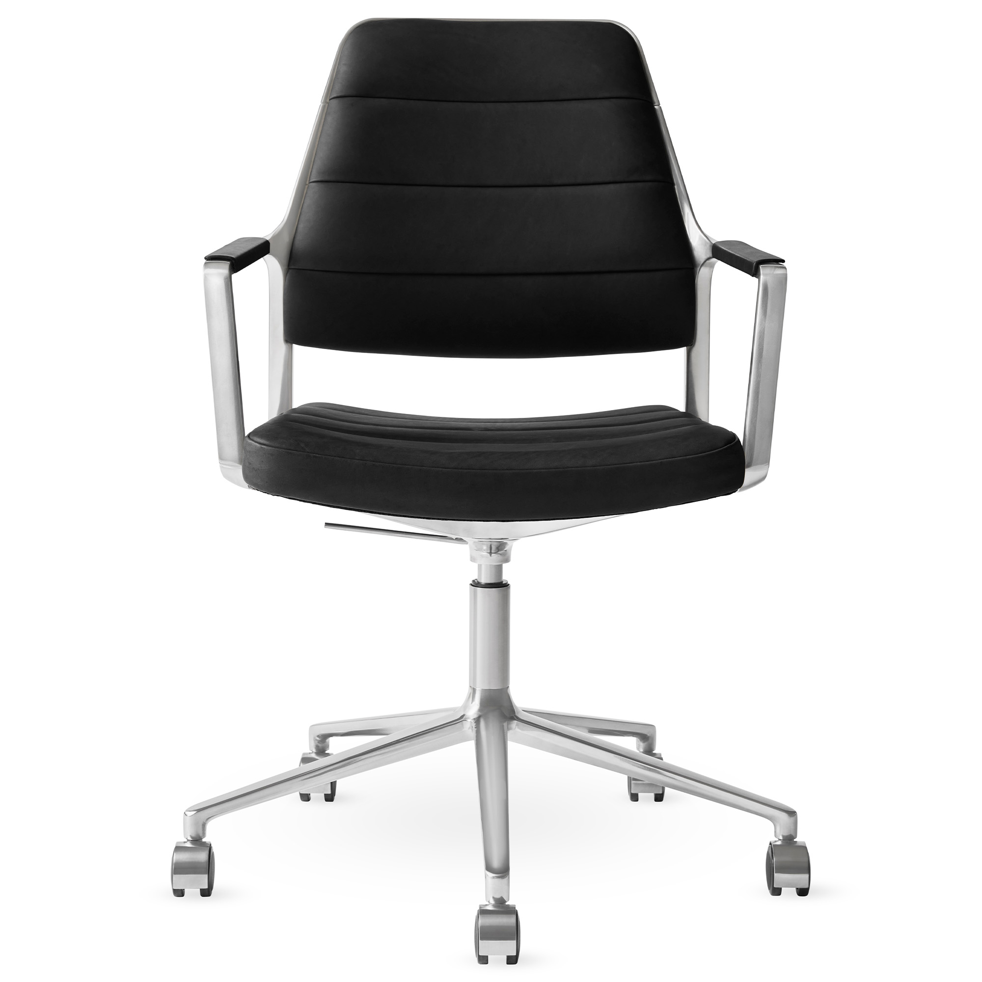 Vipp - Vipp455+ Swivel chair, polished, castors, Black leather - Kontorsstolar