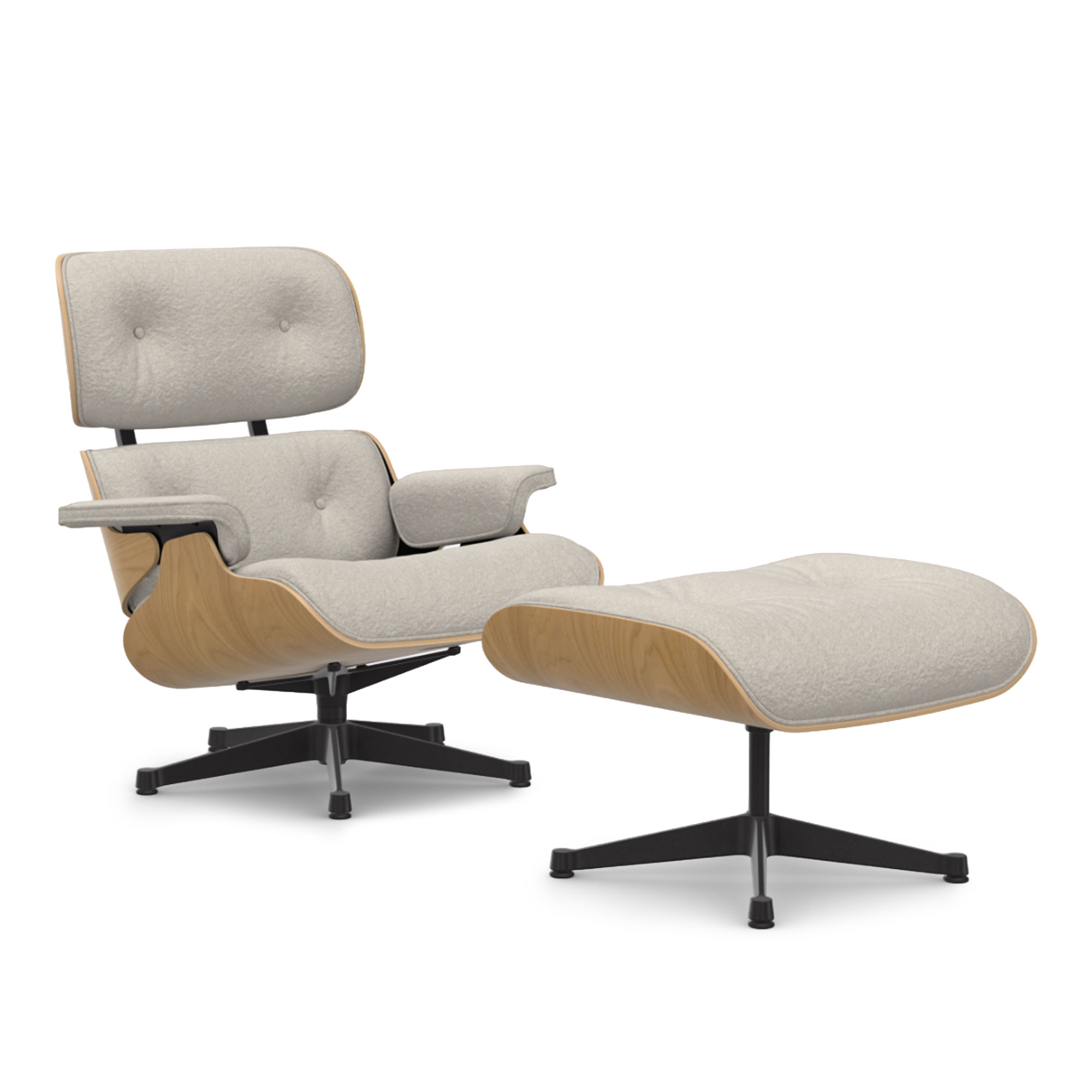Vitra - Eames Lounge Set Natural Chestnut Nubia Ivory Pearl 01 Deep Black - Fåtöljer - Charles & Ray Eames - Beige | Möbler - Fåtöljer Och Puffar - Fåtöljer | Möbelexperten