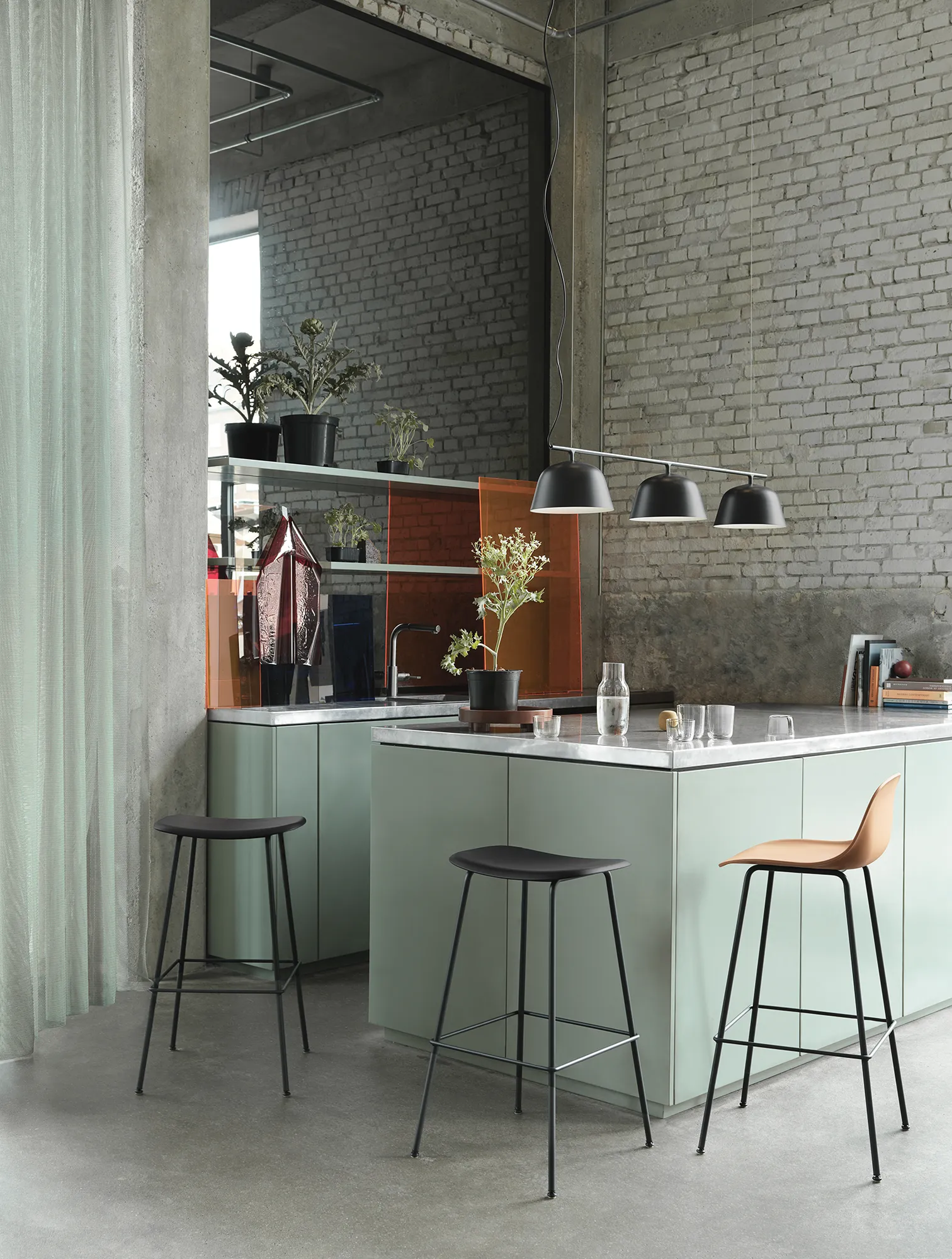 Fiber Bar Stool with Backrest - Wood Base