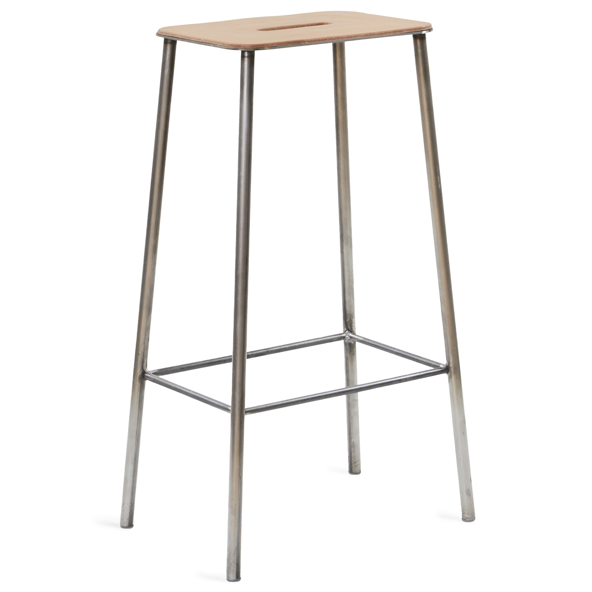 Frama - Adam Stool – Raw Steel / Natural Leather – H76 - Pallar - Toke Lauridsen - Silver,Beige - Läder/Metall | Möbler - Stolar Och Pallar - Pallar | Möbelexperten