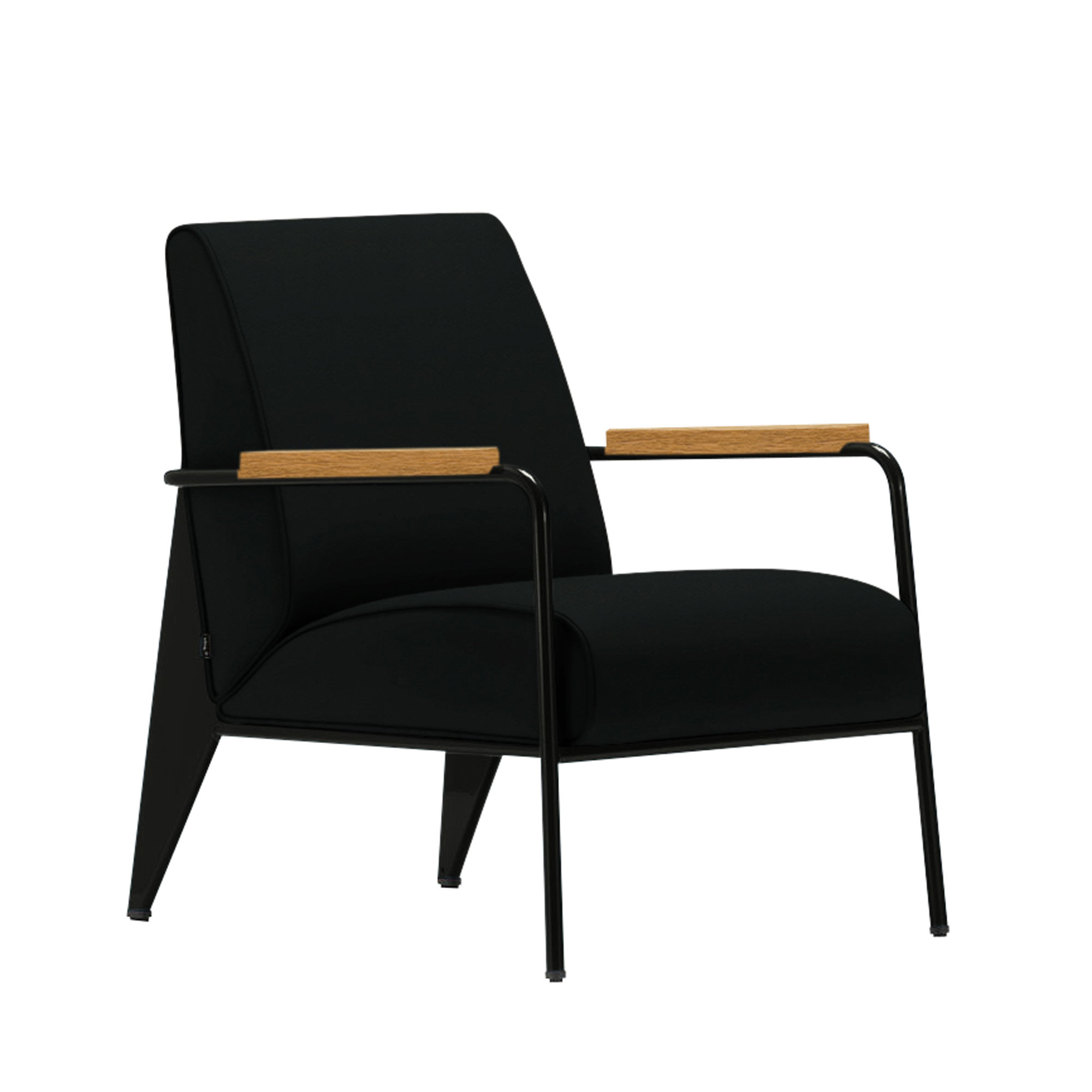 Vitra - Fauteuil de Salon, Base Deep Black, Natural Oak, Leather Premium Cat. F L50 Col. 66 Nero - Fåtöljer - Jean Prouvé - Svart - Metall/Trä/Skum