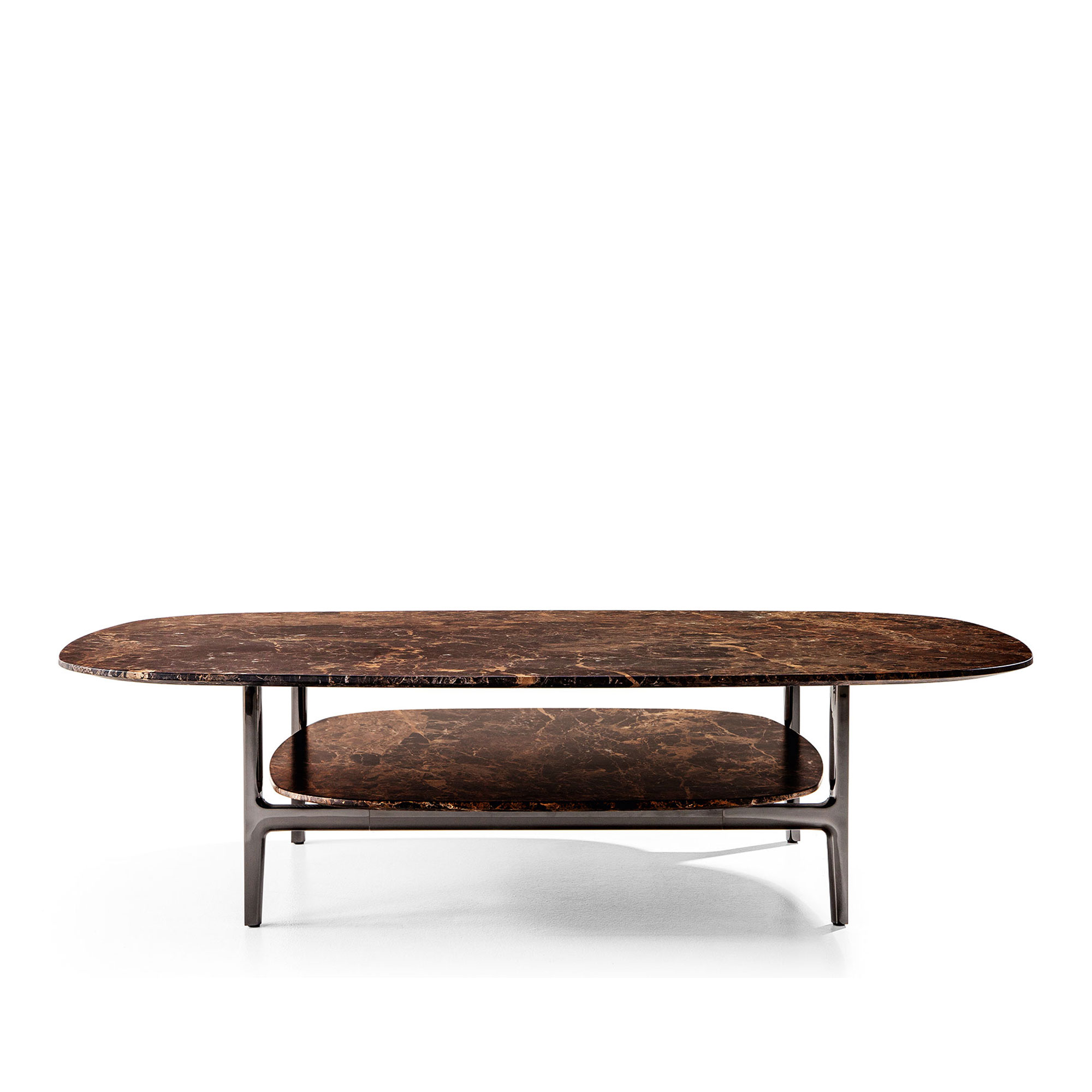 Cassina - 249 Volage EX-S Low Table 150x67x39, Double Top, Sahara Noir Marble, Gunmetal Grey Chromium-Plated Aluminium - Soffbord - Philippe Starck - Svart - Metall/Trä/Sten