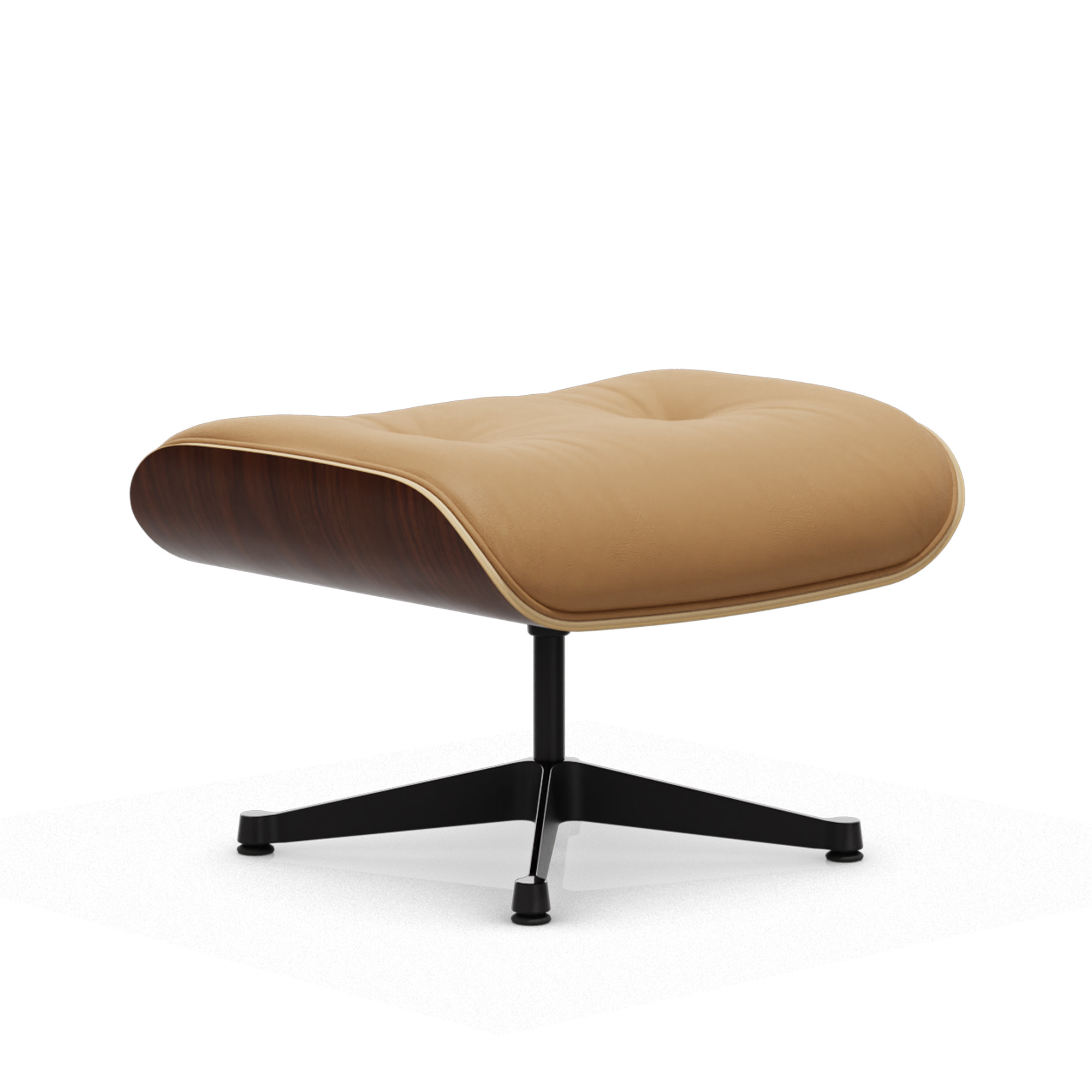 vitra - eames lounge ottoman natural walnut leather natural caramel 01 polished aluminium/deep black - fotpallar - charles & ray eames - läder/metall/trä