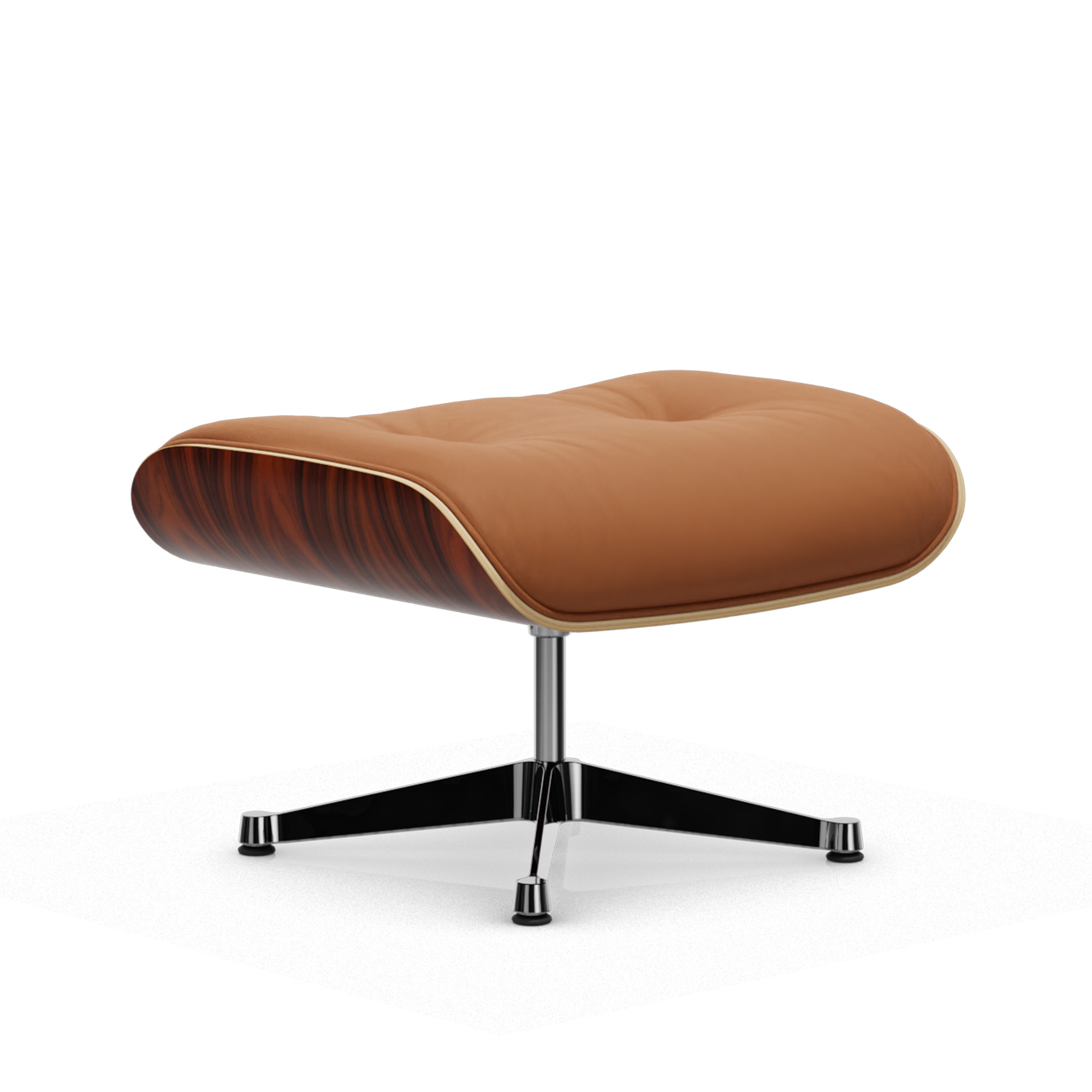 vitra - eames lounge ottoman santos palisander leather premium cognac 97 polished aluminium - fotpallar - charles & ray eames - läder/metall/trä