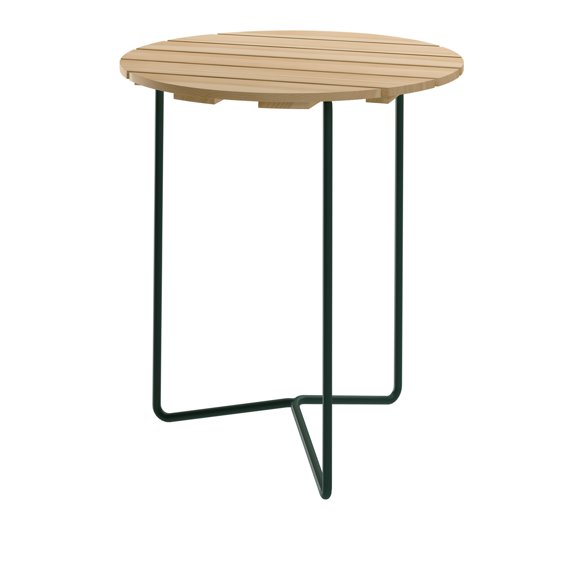 Grythyttan Stålmöbler - Table 6B Ø60 cm Oiled Pine With Green Steel Base - Småbord och sidobord utomhus - Träfärgad - Metall/Trä | Utemöbler - Utebord - Småbord Och Sidobord Utomhus | Möbelexperten