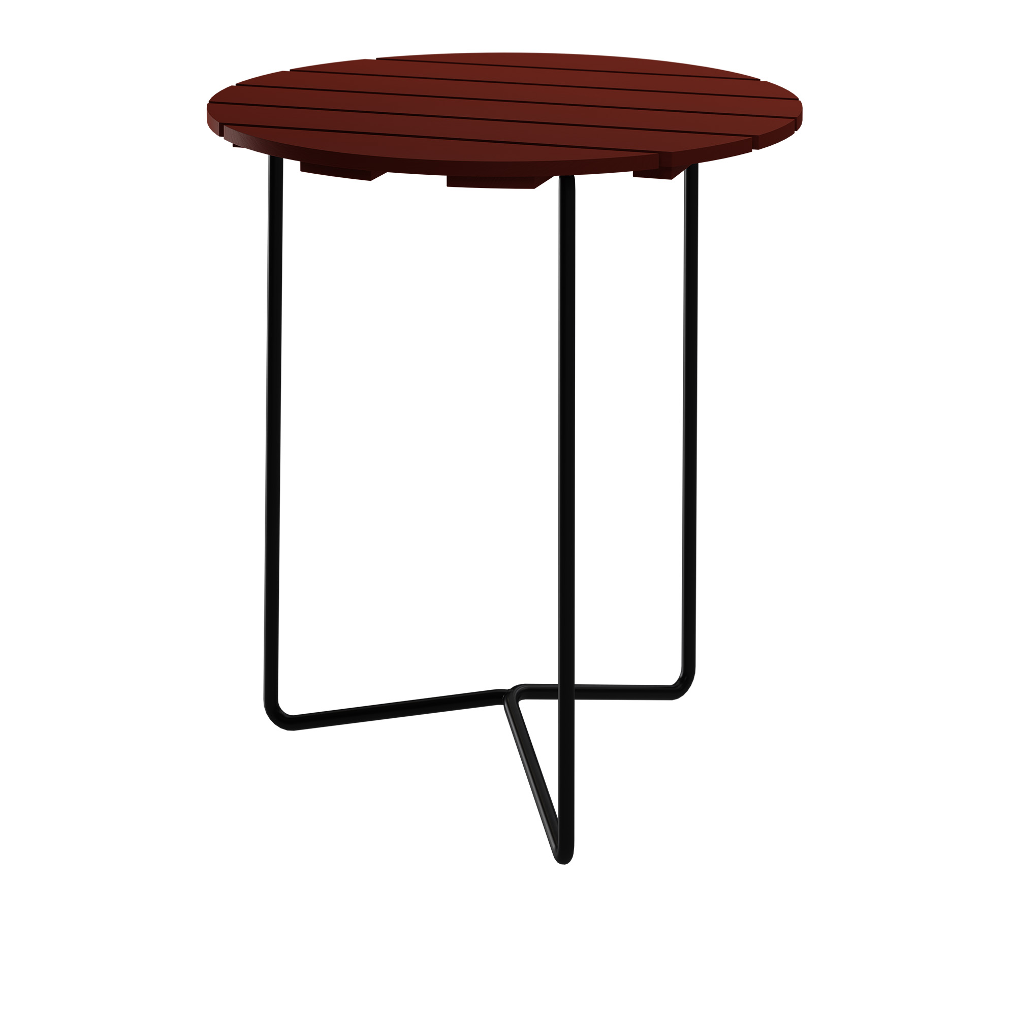 Grythyttan Stålmöbler - Table 6B Ø60 cm Dark Red Oak With Black Steel Base - Småbord och sidobord utomhus - Träfärgad - Metall/Trä | Utemöbler - Utebord - Småbord Och Sidobord Utomhus | Möbelexperten