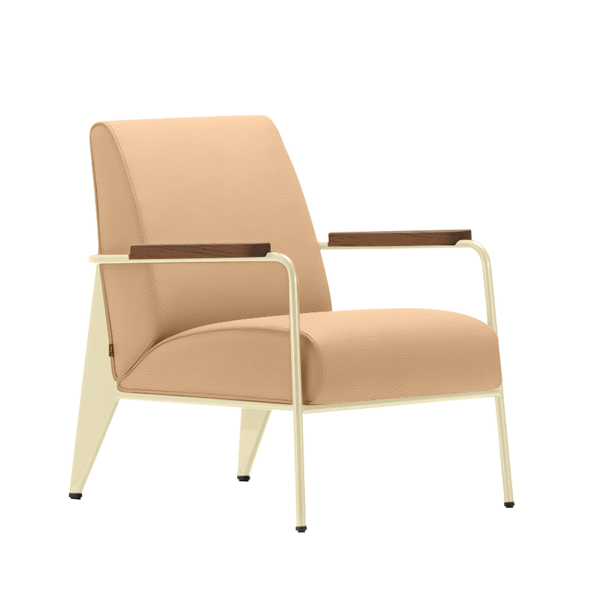 Vitra - Fauteuil de Salon, Walnut, Base Ecru, Leather Premium Cat. L40 Col. 63 Cashew - Fåtöljer - Jean Prouvé - Beige - Metall/Trä/Skum