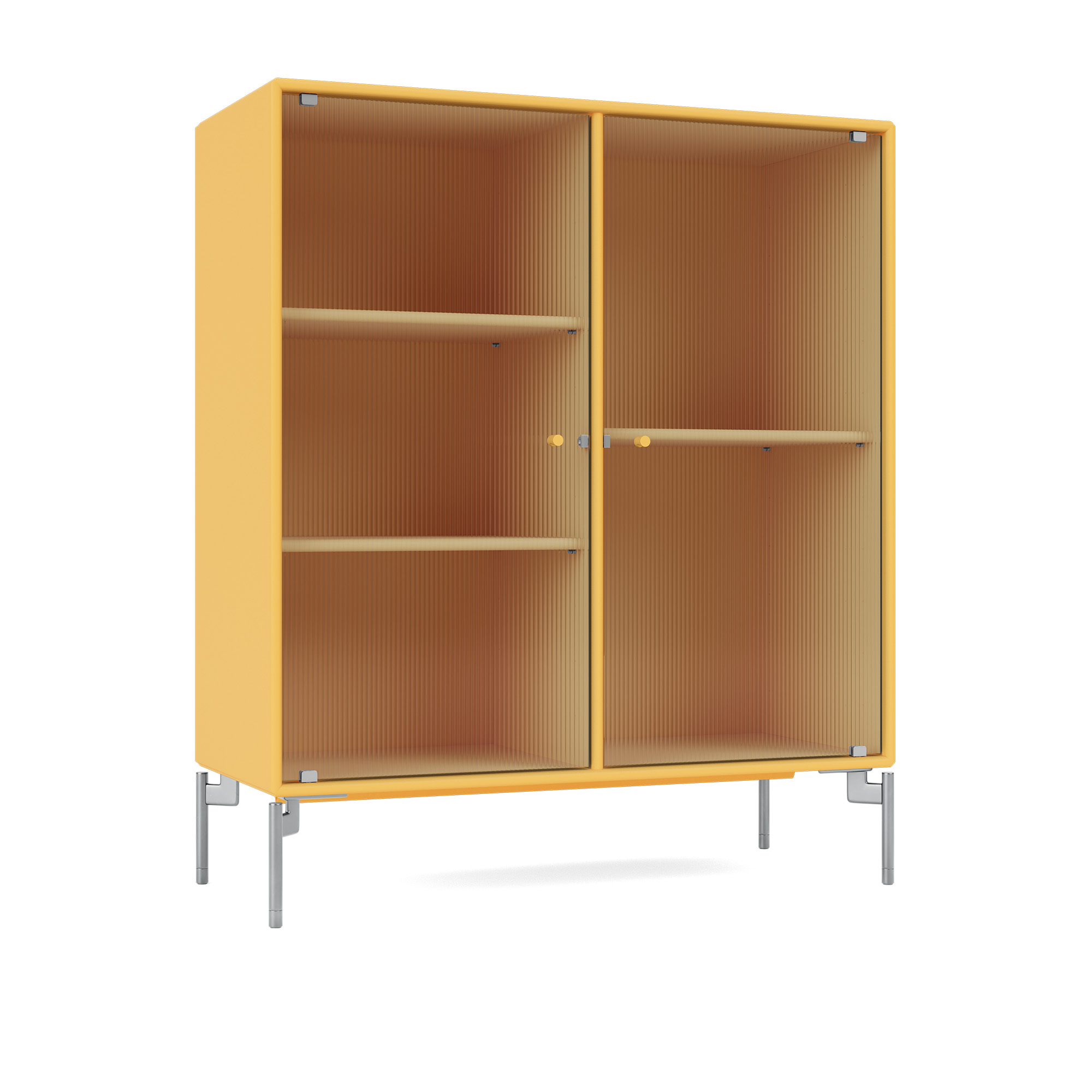 montana - ripple ii – vitrine cabinet 166-acacia matt chrome - skåp och vitrinskåp - peter j. lassen - gul - trä