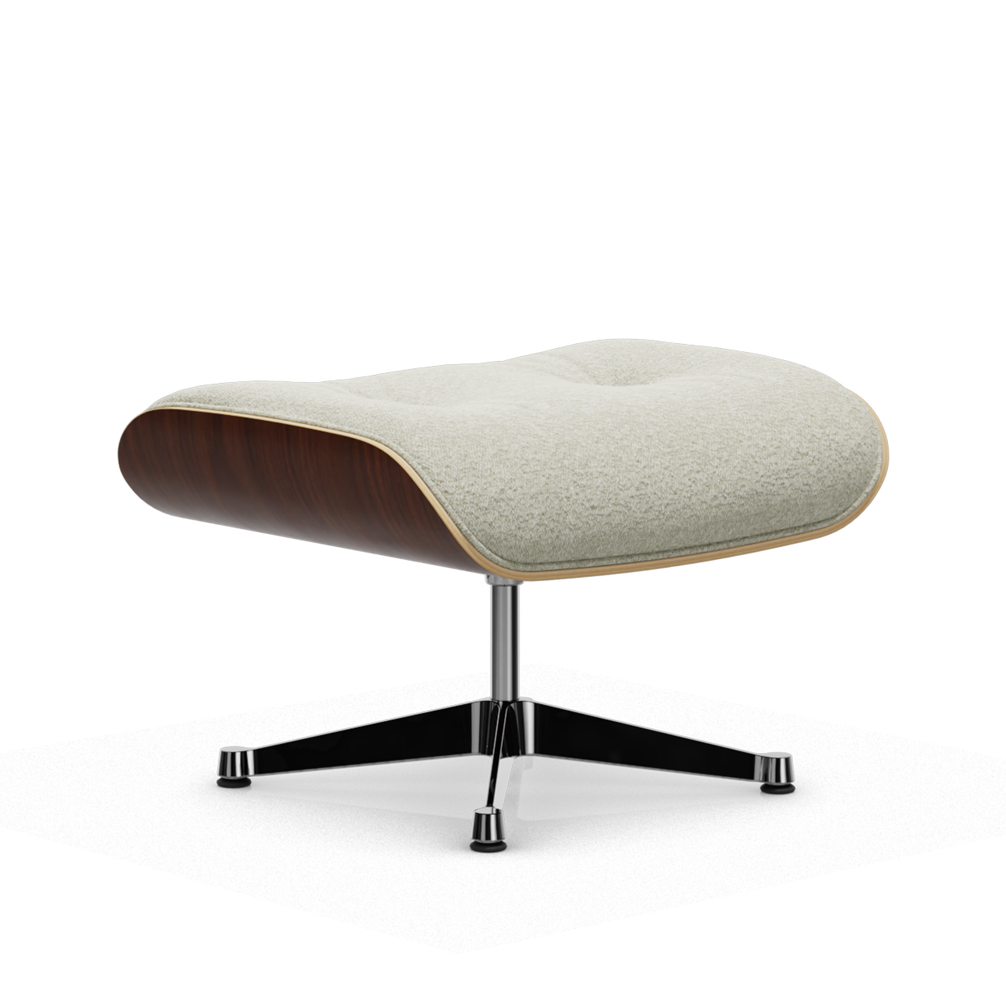 vitra - eames lounge ottoman natural walnut nubia cream/sand 03 polished aluminium - fotpallar - charles & ray eames - läder/metall/trä