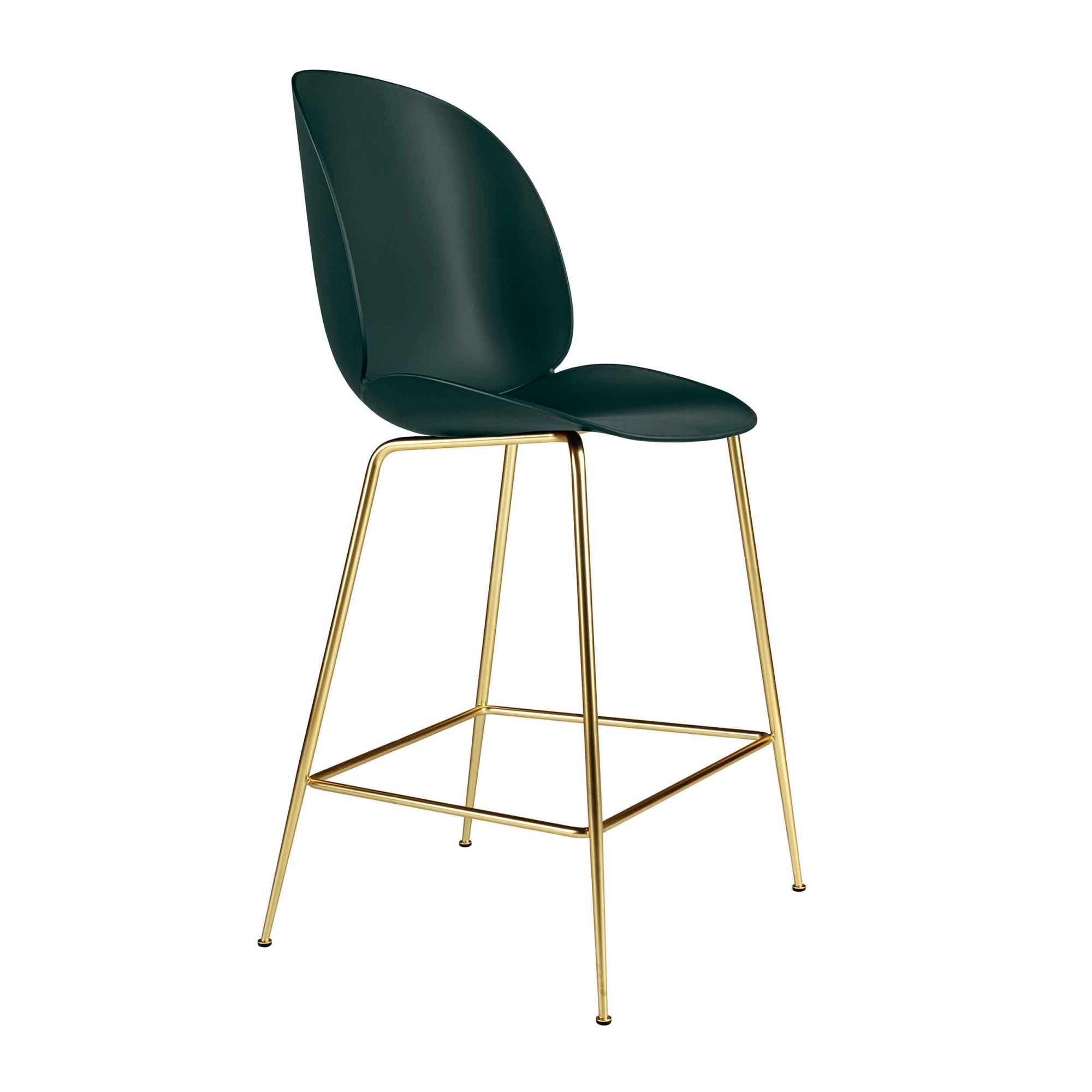 Gubi - Beetle Counter Chair Un-upholstered, Conic Base Brass, Green Shell - Barstolar & barpallar - GamFratesi - Grön - Metall/Plast