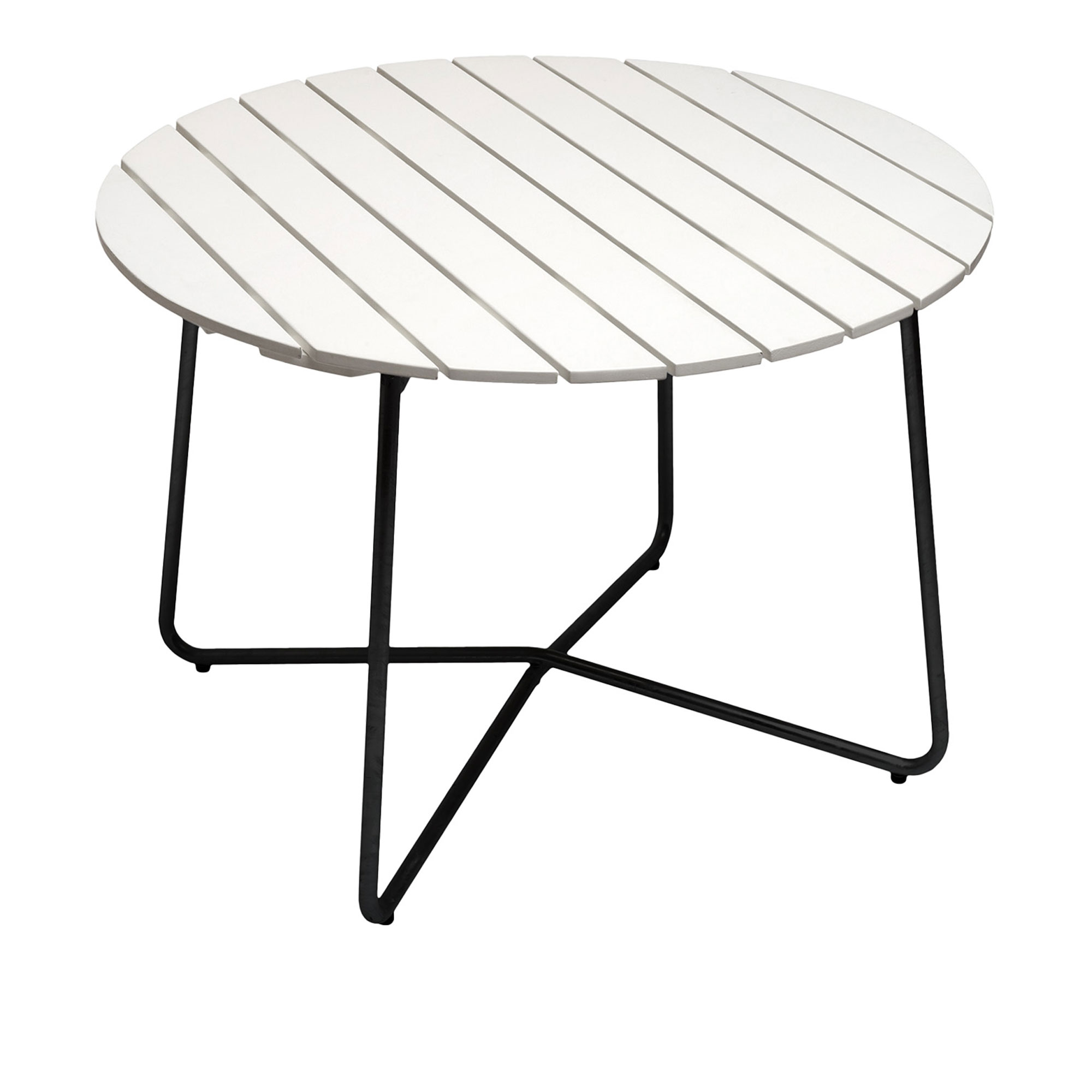 Grythyttan Stålmöbler - Bord 9A Ø100 cm Vitlackerad ek / Svart stativ - Matbord utomhus | Utemöbler - Utebord - Matbord Utomhus | Möbelexperten
