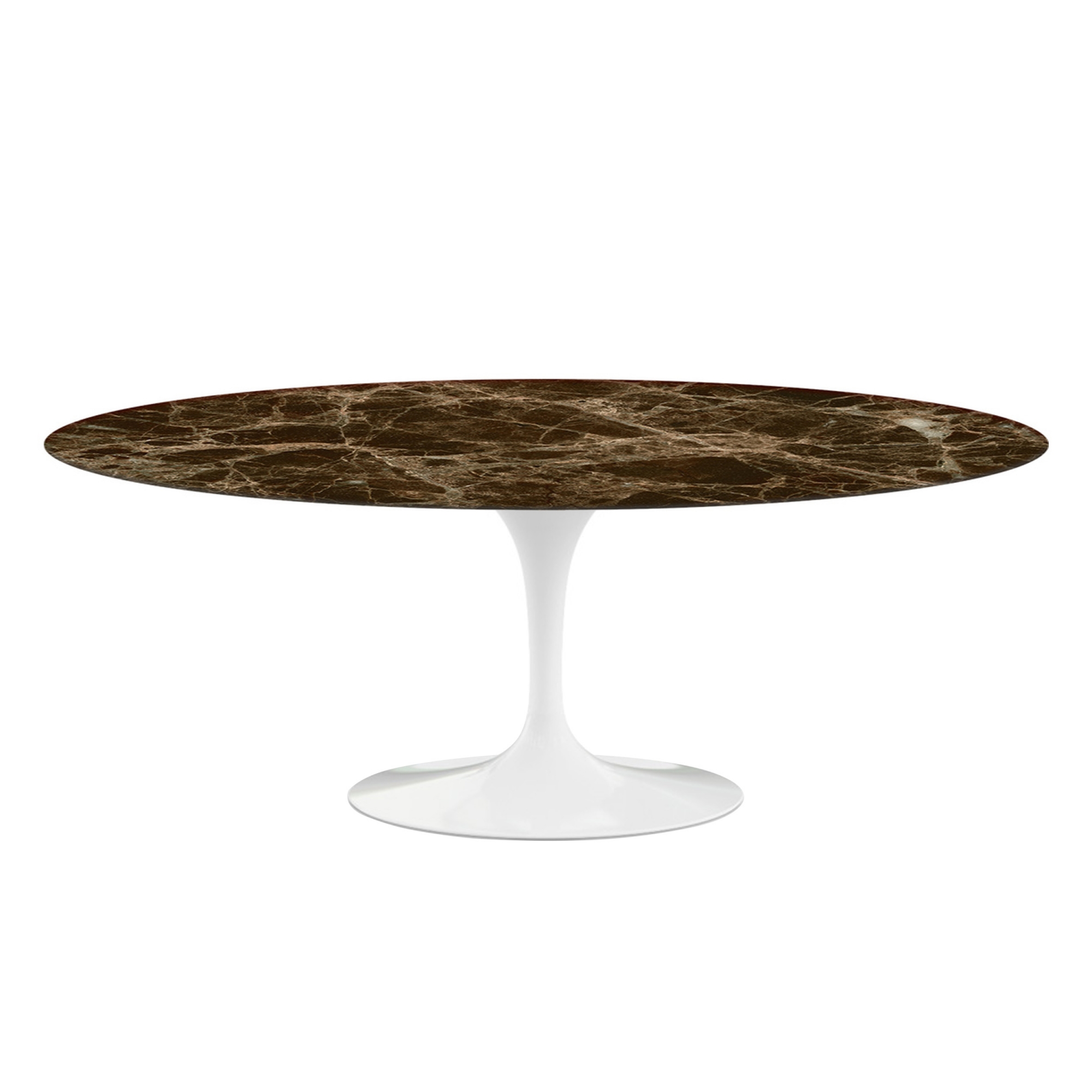 Knoll - Saarinen Oval Table - Matbord, 198 x 121 cm, Vitt underrede, skiva i matt brun Emperador marmor - Matbord - Eero Saarinen - Brun - Metall/Sten | Möbler - Bord - Matbord | Möbelexperten